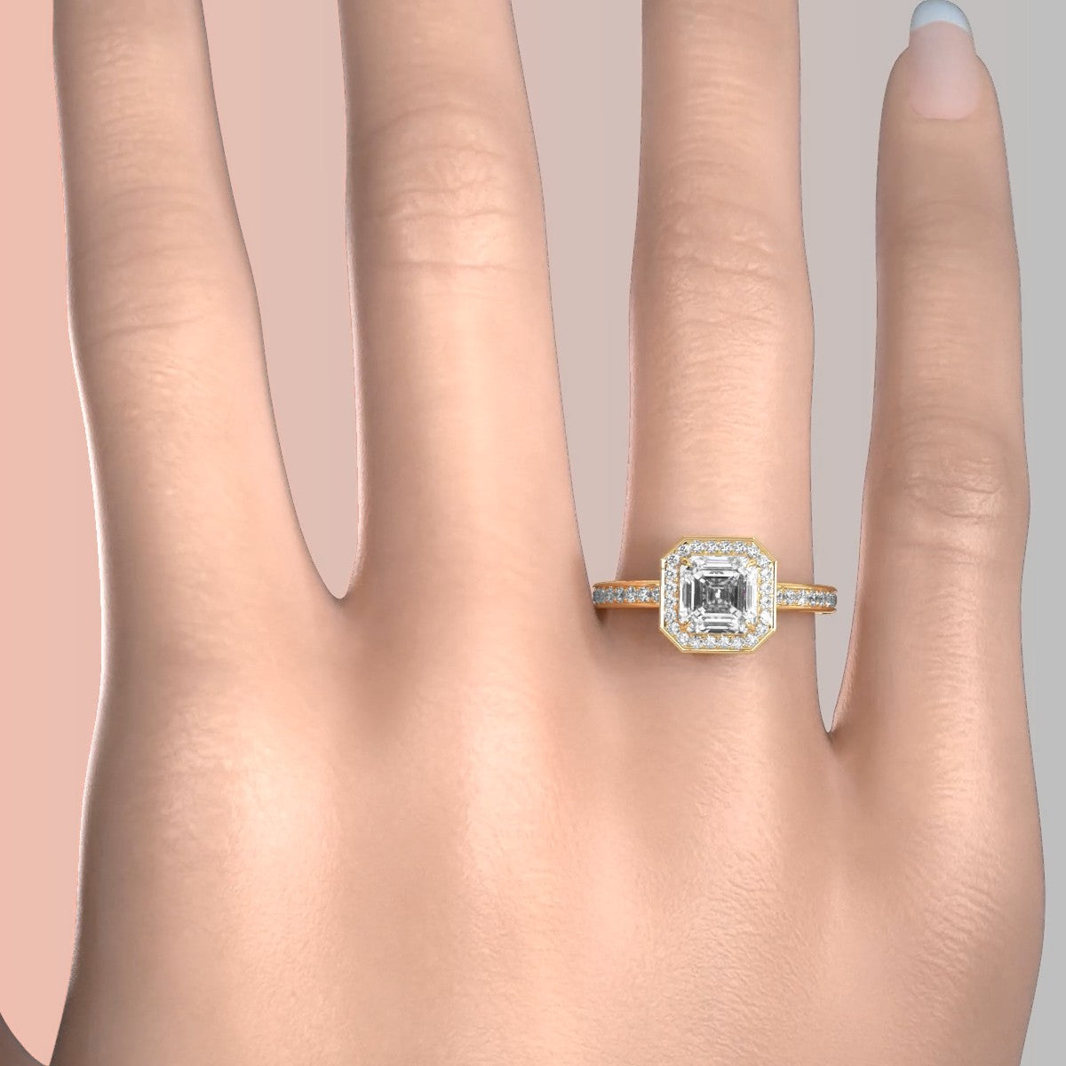 IGI Certified Asscher Lab Grown Diamond Engagement Ring Halo Setting 2.50 Ctw.