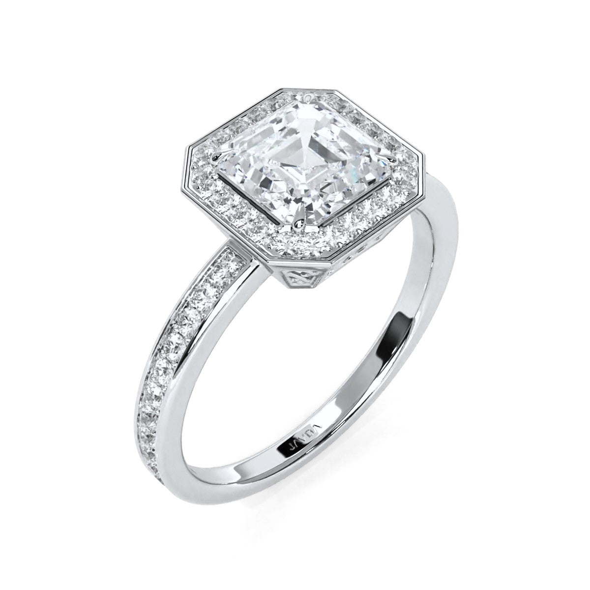 IGI Certified Asscher Lab Grown Diamond Engagement Ring Halo Setting 2.50 Ctw.