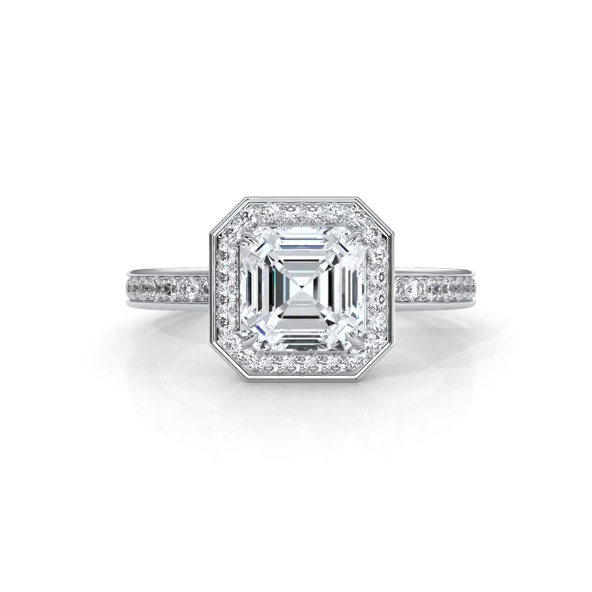 IGI Certified Asscher Lab Grown Diamond Engagement Ring Halo Setting 2.50 Ctw.