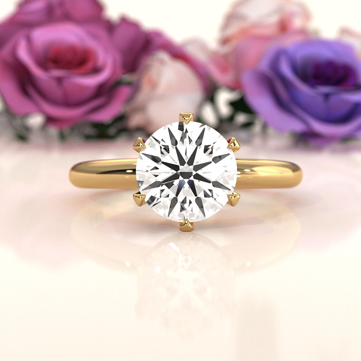 4g Lab Grown Round Diamond Engagement Solitaire 6 Prong Ring Setting IGI Certified 1.00 Ctw.