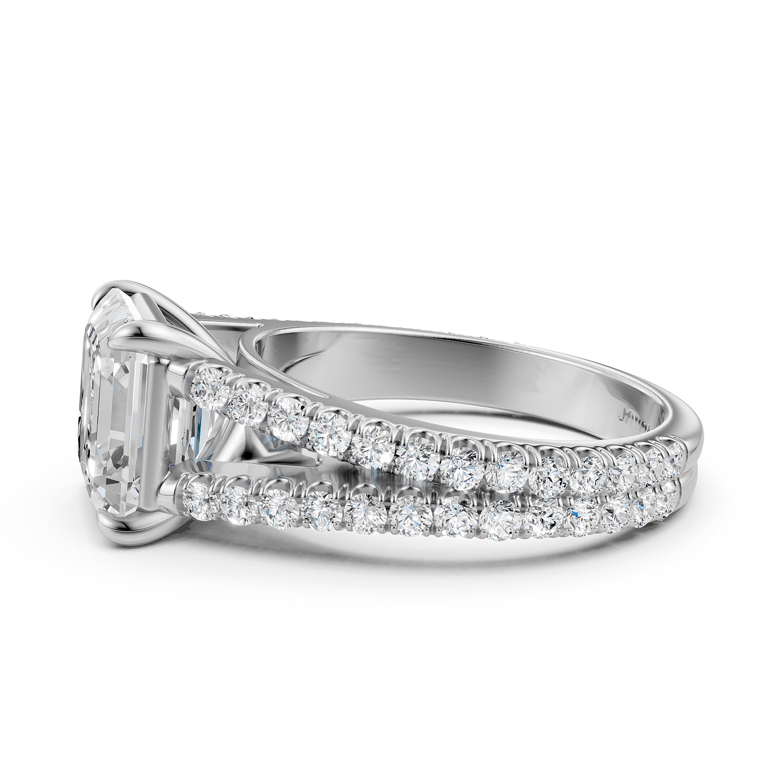Asscher Split Shank Lab Grown Diamond Engagement French U Pave Set Ring