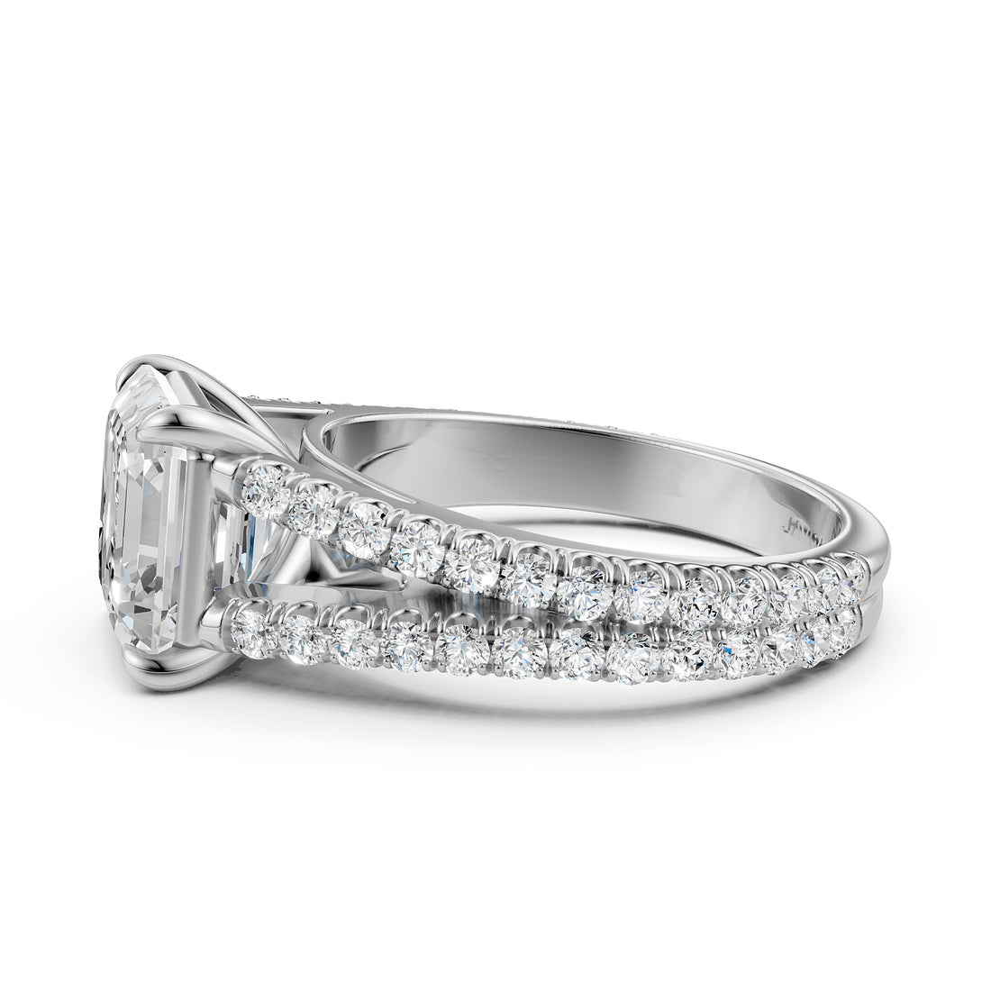 Asscher Split Shank Lab Grown Diamond Engagement French U Pave Set Ring