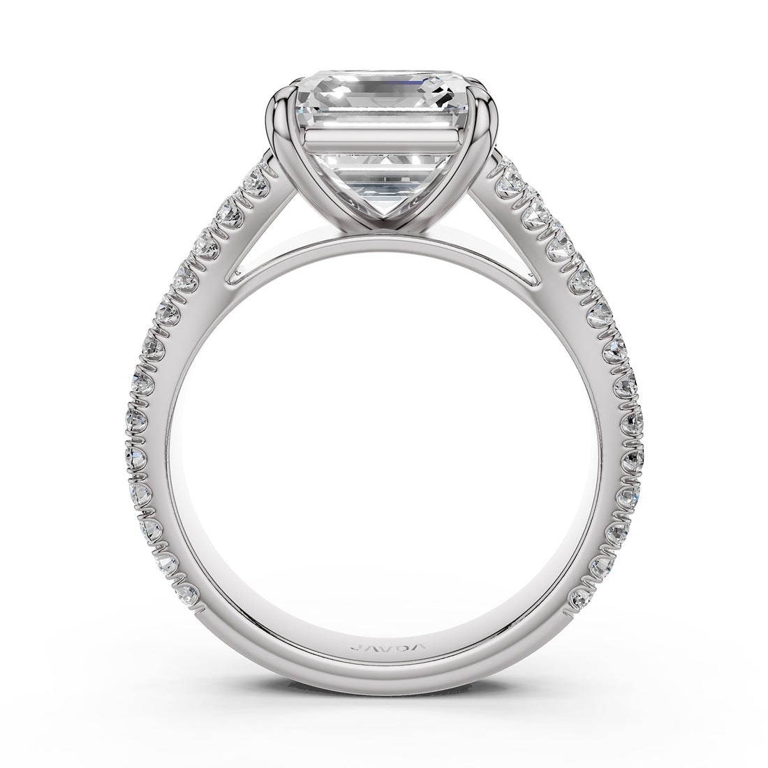 Asscher Split Shank Lab Grown Diamond Engagement French U Pave Set Ring