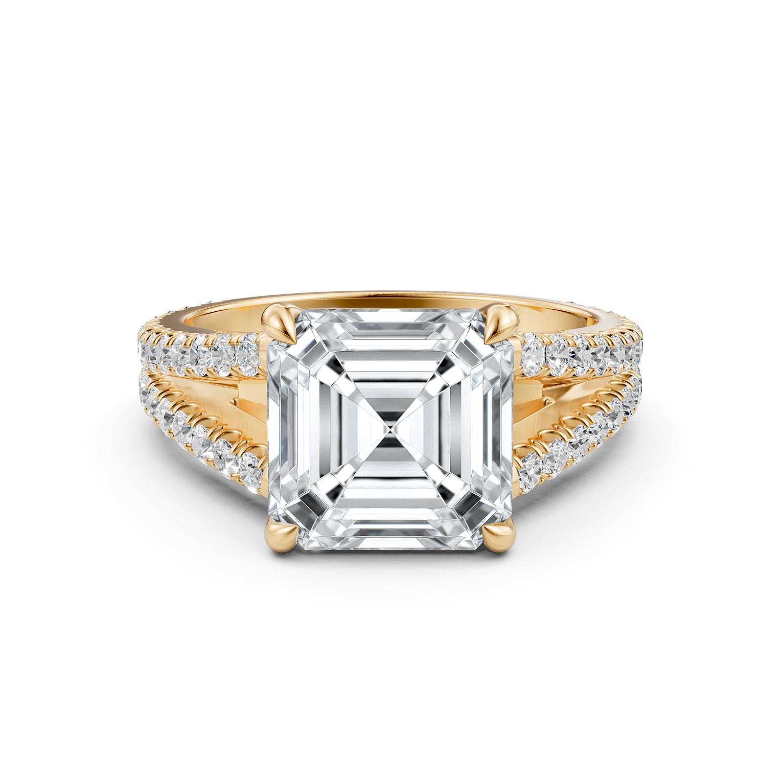 Asscher Split Shank Lab Grown Diamond Engagement French U Pave Set Ring