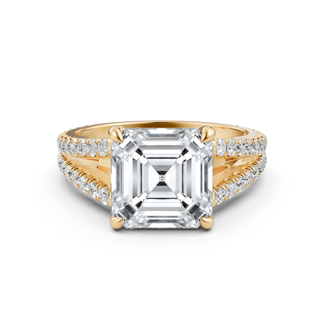 Asscher Split Shank Lab Grown Diamond Engagement French U Pave Set Ring