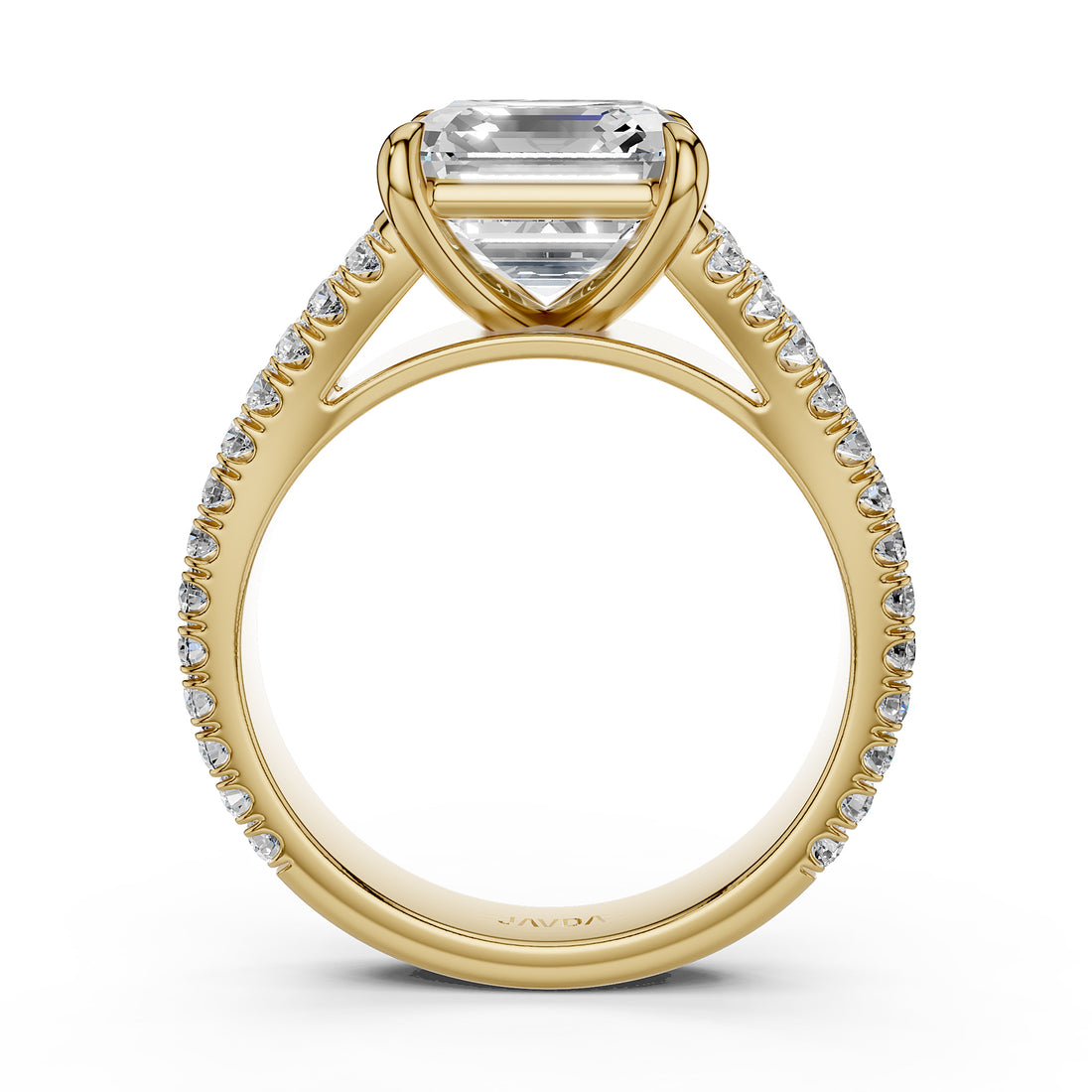 Asscher Split Shank Lab Grown Diamond Engagement French U Pave Set Ring