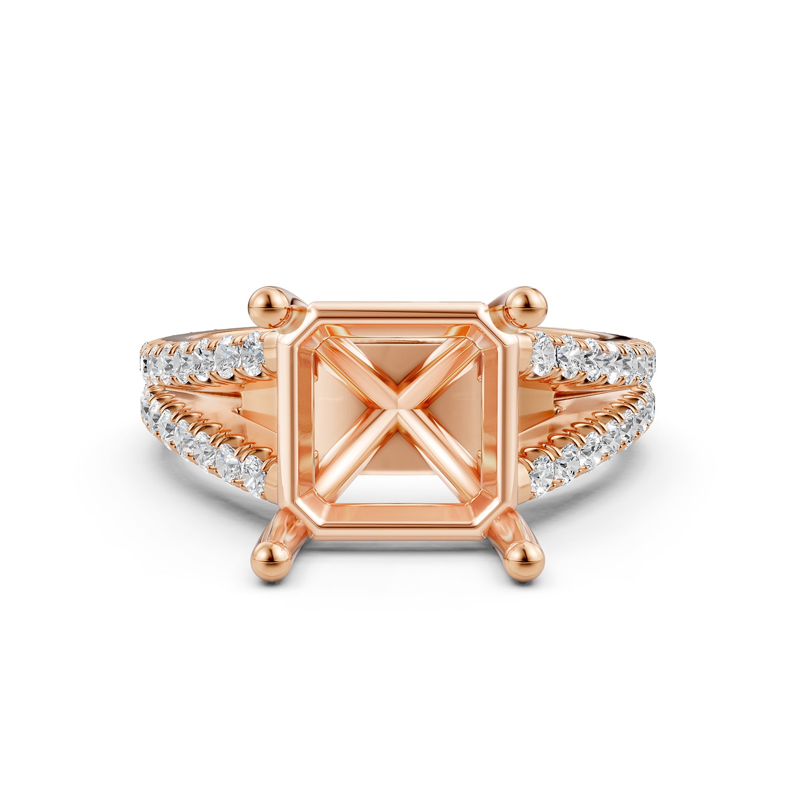 Split Shank Lab Grown Diamond Engagement Semi Mount Ring French Pave Set 0.70 Ct.