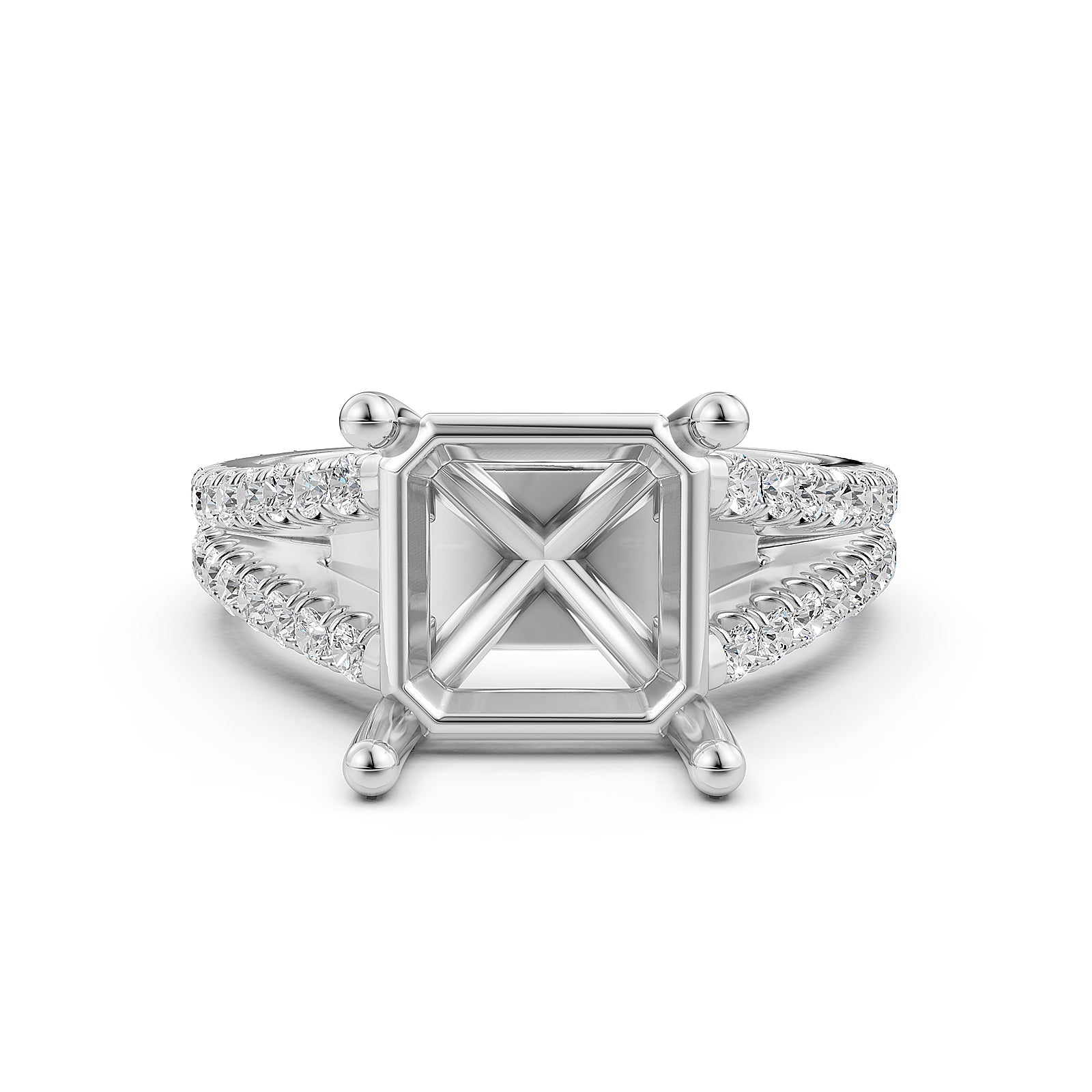 Split Shank Lab Grown Diamond Engagement Semi Mount Ring French Pave Set 0.70 Ct.