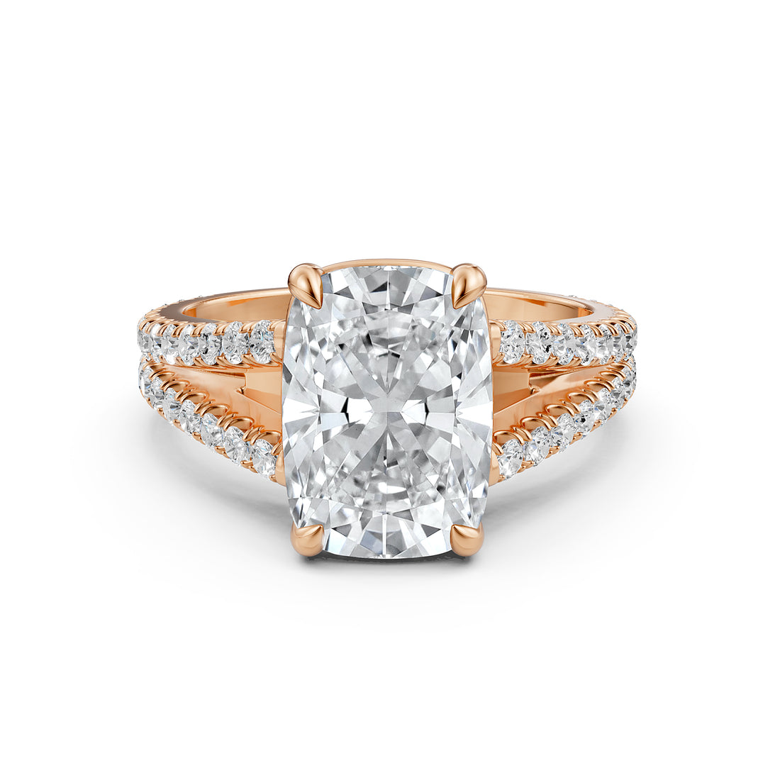 Split Shank Cushion Lab Grown Diamond Engagement French U Cut Pave Set Ring