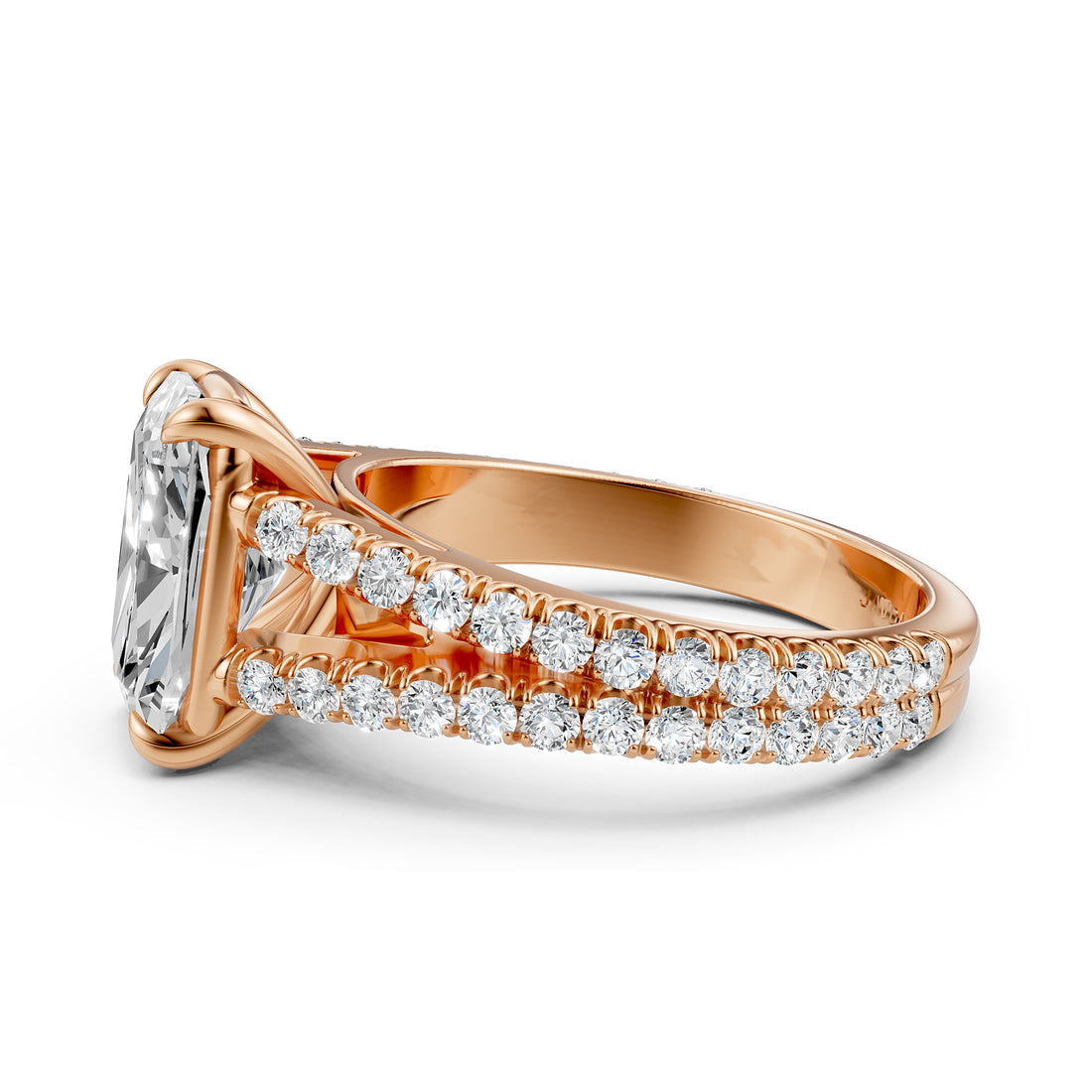 Split Shank Cushion Lab Grown Diamond Engagement French U Cut Pave Set Ring