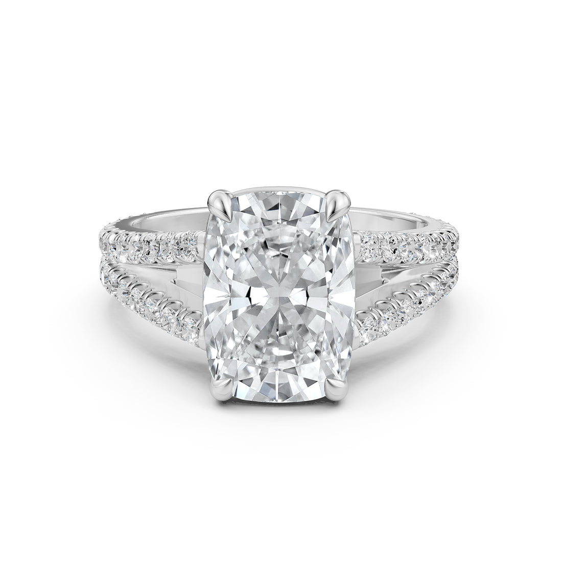 Split Shank Cushion Lab Grown Diamond Engagement French U Cut Pave Set Ring