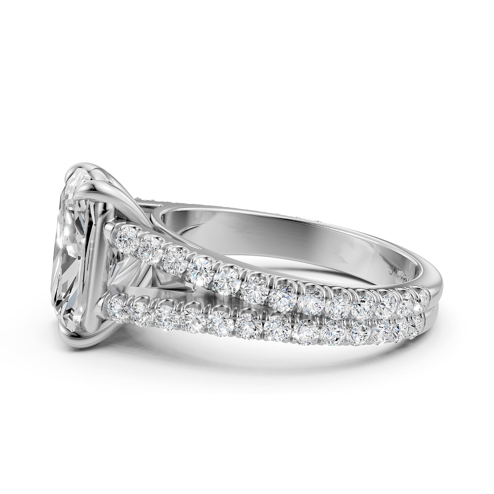 Split Shank Cushion Lab Grown Diamond Engagement French U Cut Pave Set Ring