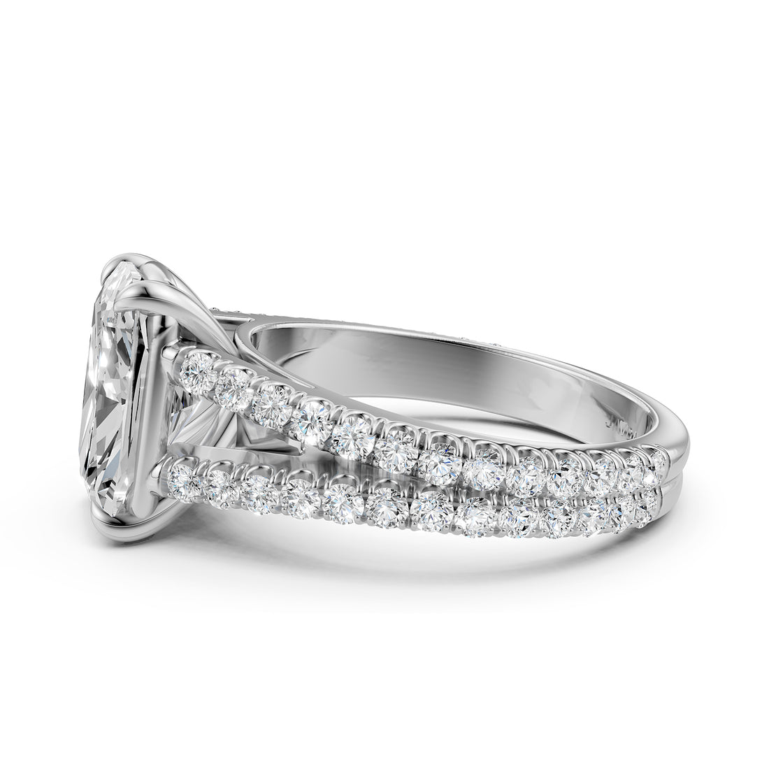Split Shank Cushion Lab Grown Diamond Engagement French U Cut Pave Set Ring