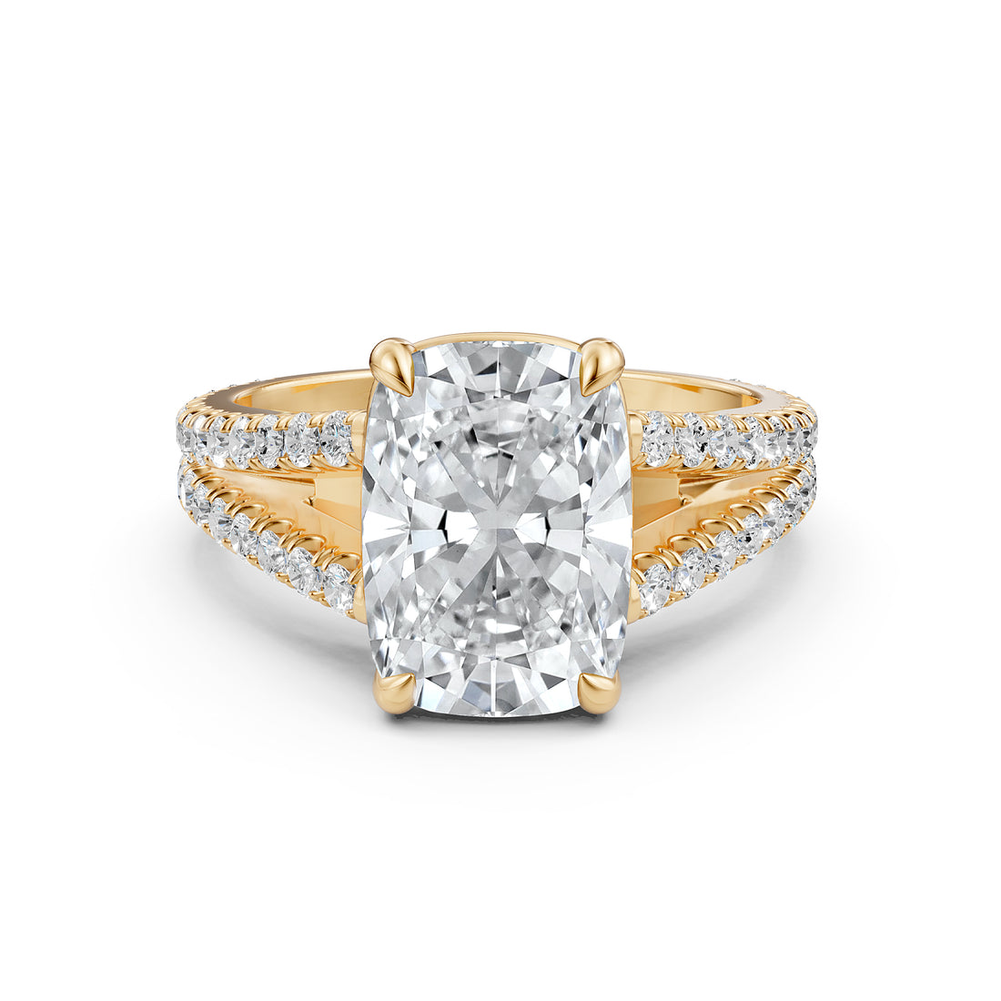 Split Shank Cushion Lab Grown Diamond Engagement French U Cut Pave Set Ring