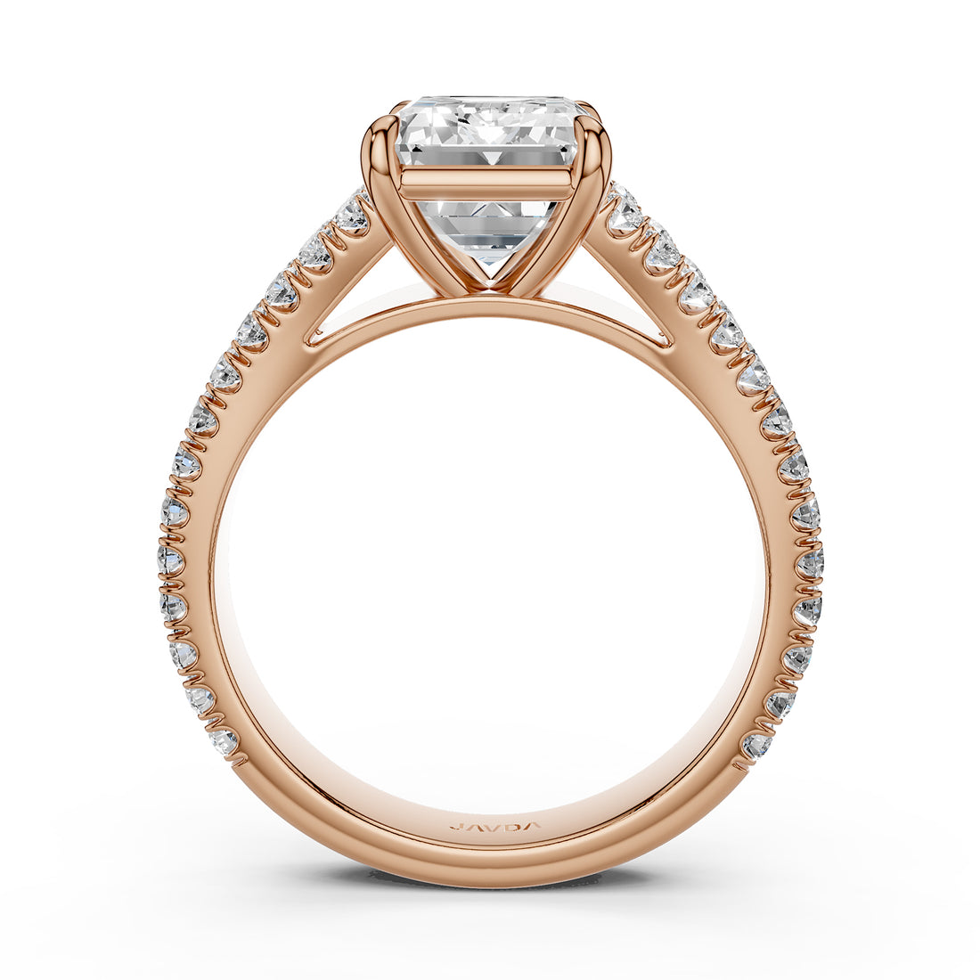 Split Shank Diamond Engagement Emerald Ring French U split Pave Set 14k White Gold