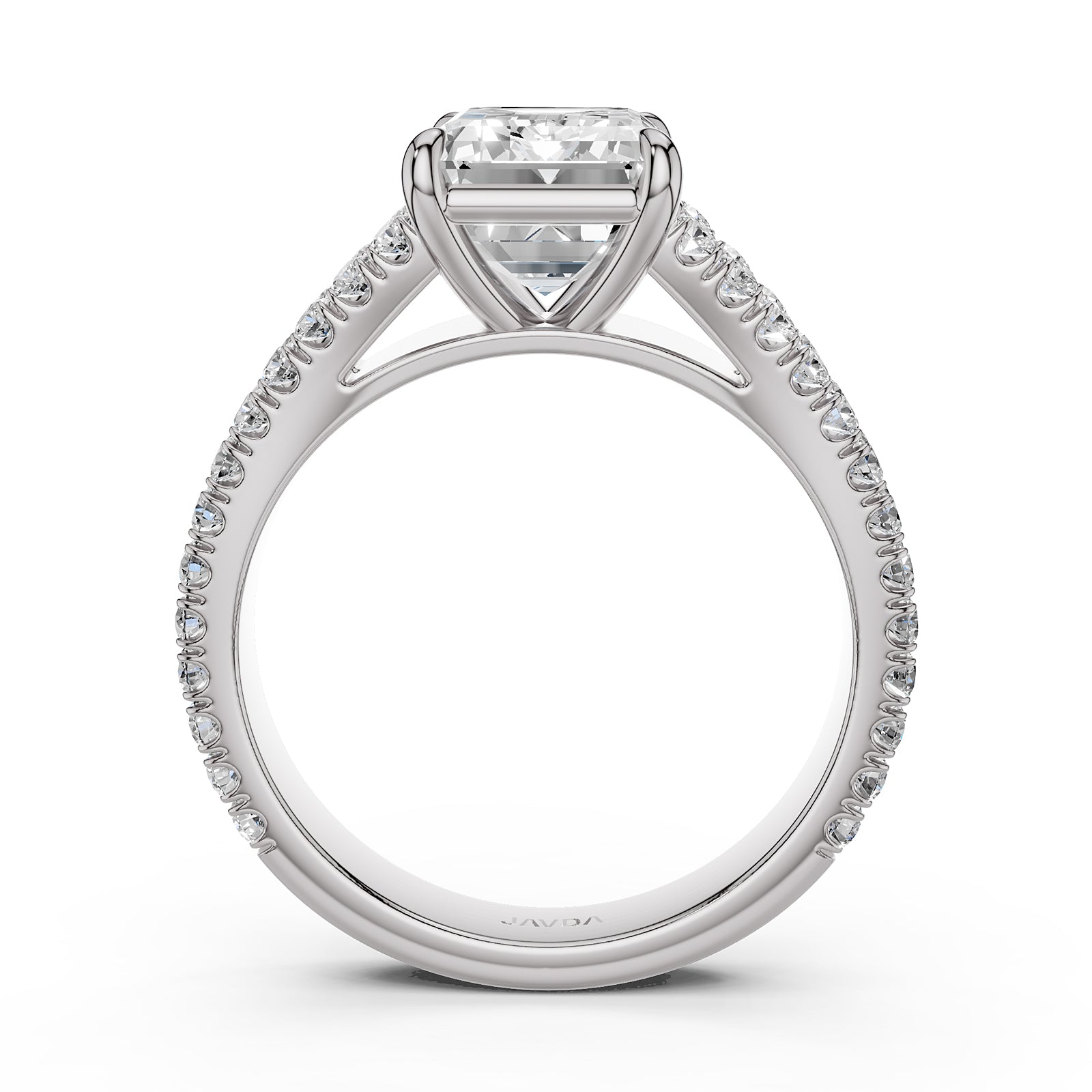 Split Shank Diamond Engagement Emerald Ring French U split Pave Set 14k White Gold