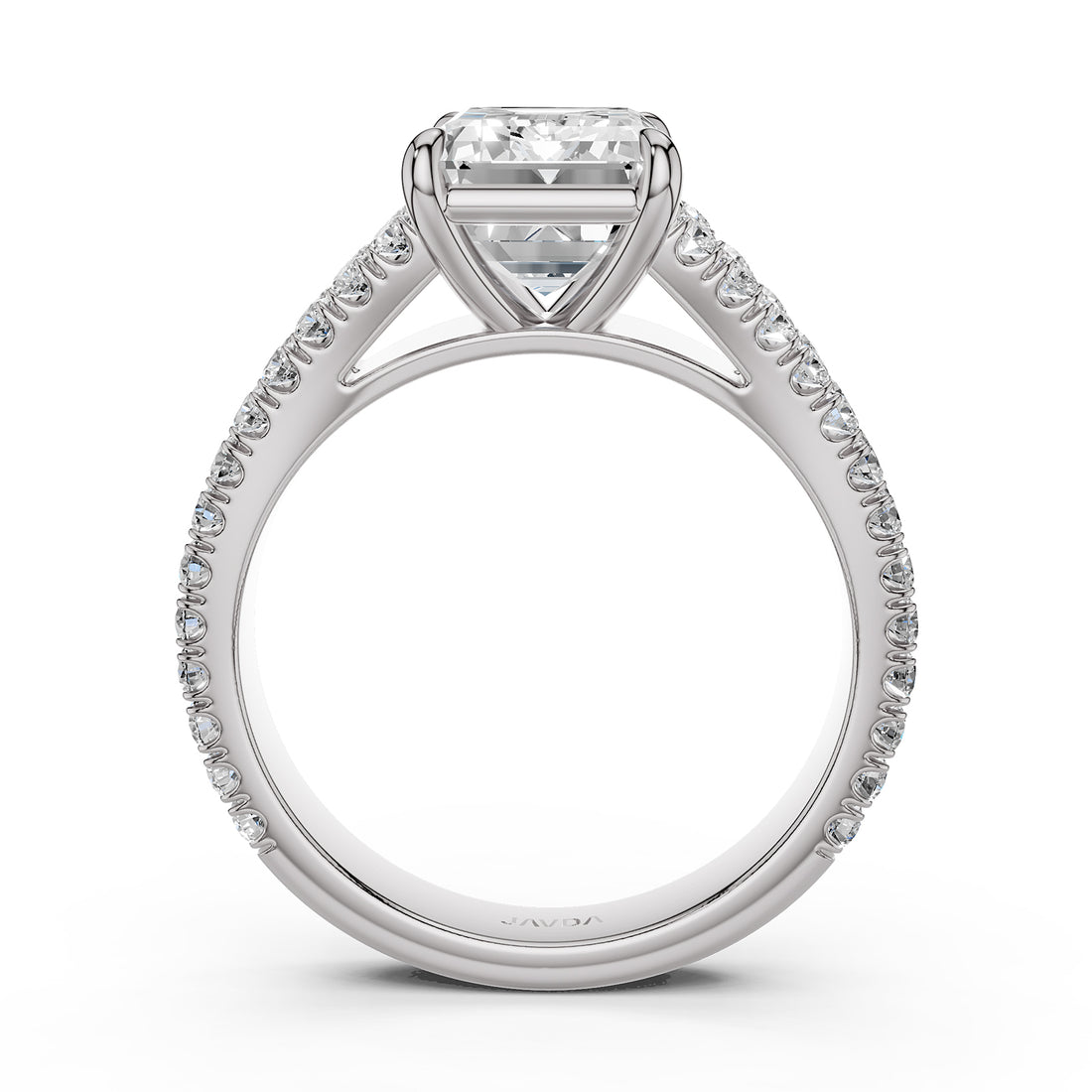 Split Shank Diamond Engagement Emerald Ring French U split Pave Set 14k White Gold