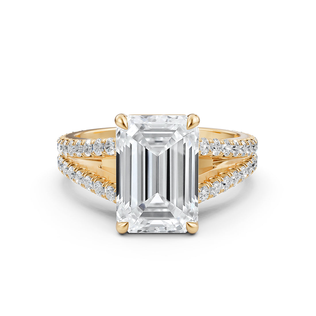 Split Shank Diamond Engagement Emerald Ring French U split Pave Set 14k White Gold