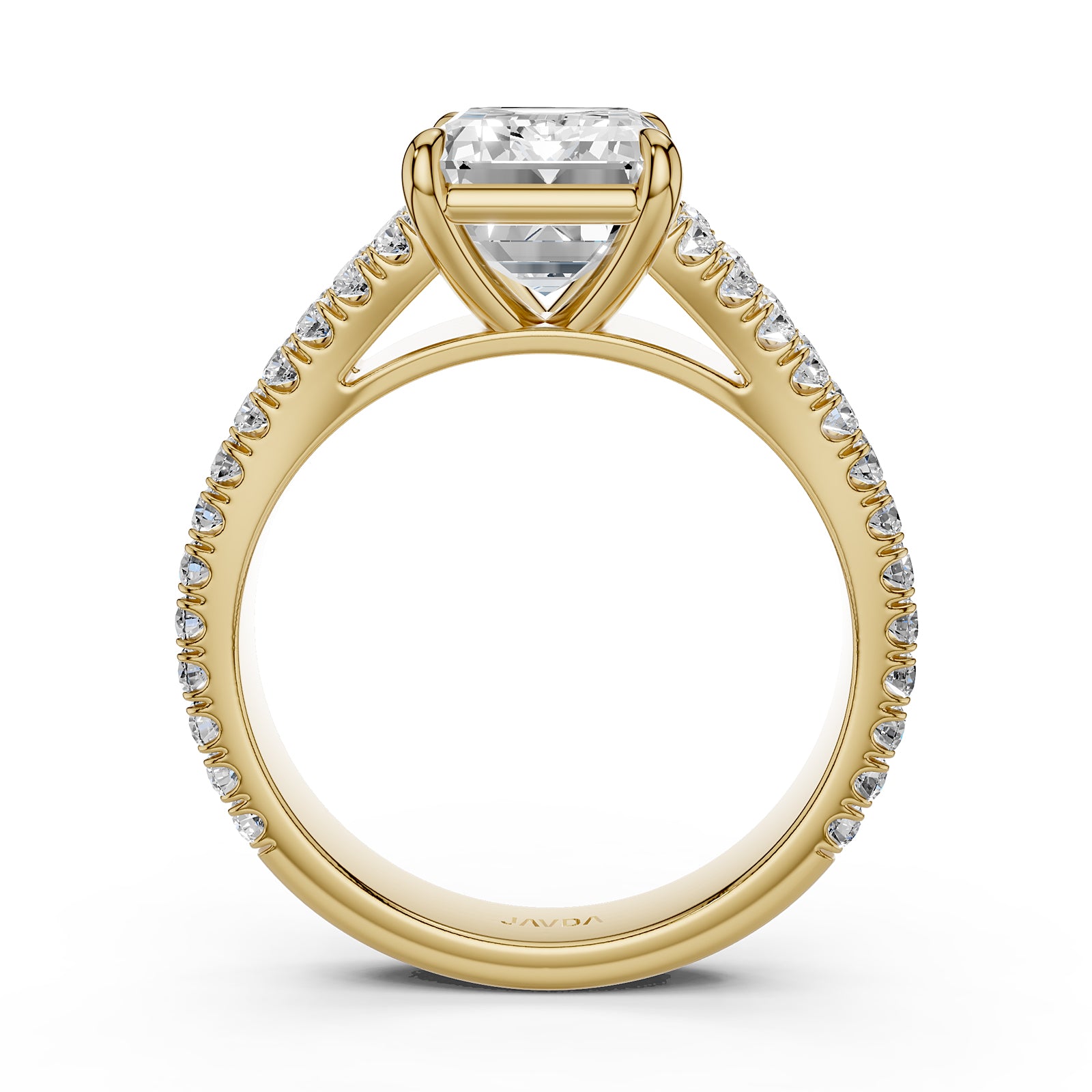 Split Shank Diamond Engagement Emerald Ring French U split Pave Set 14k White Gold