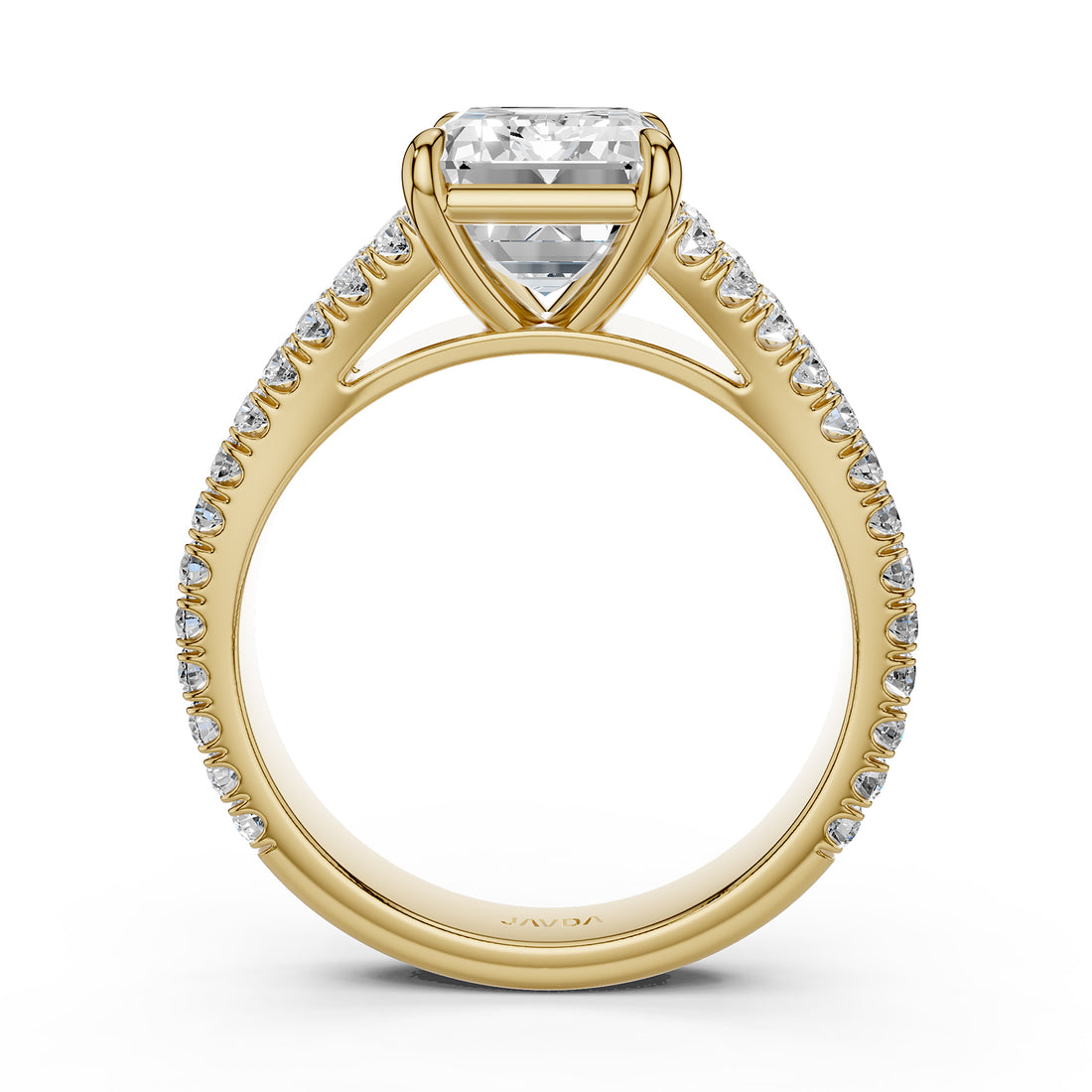 Split Shank Diamond Engagement Emerald Ring French U split Pave Set 14k White Gold