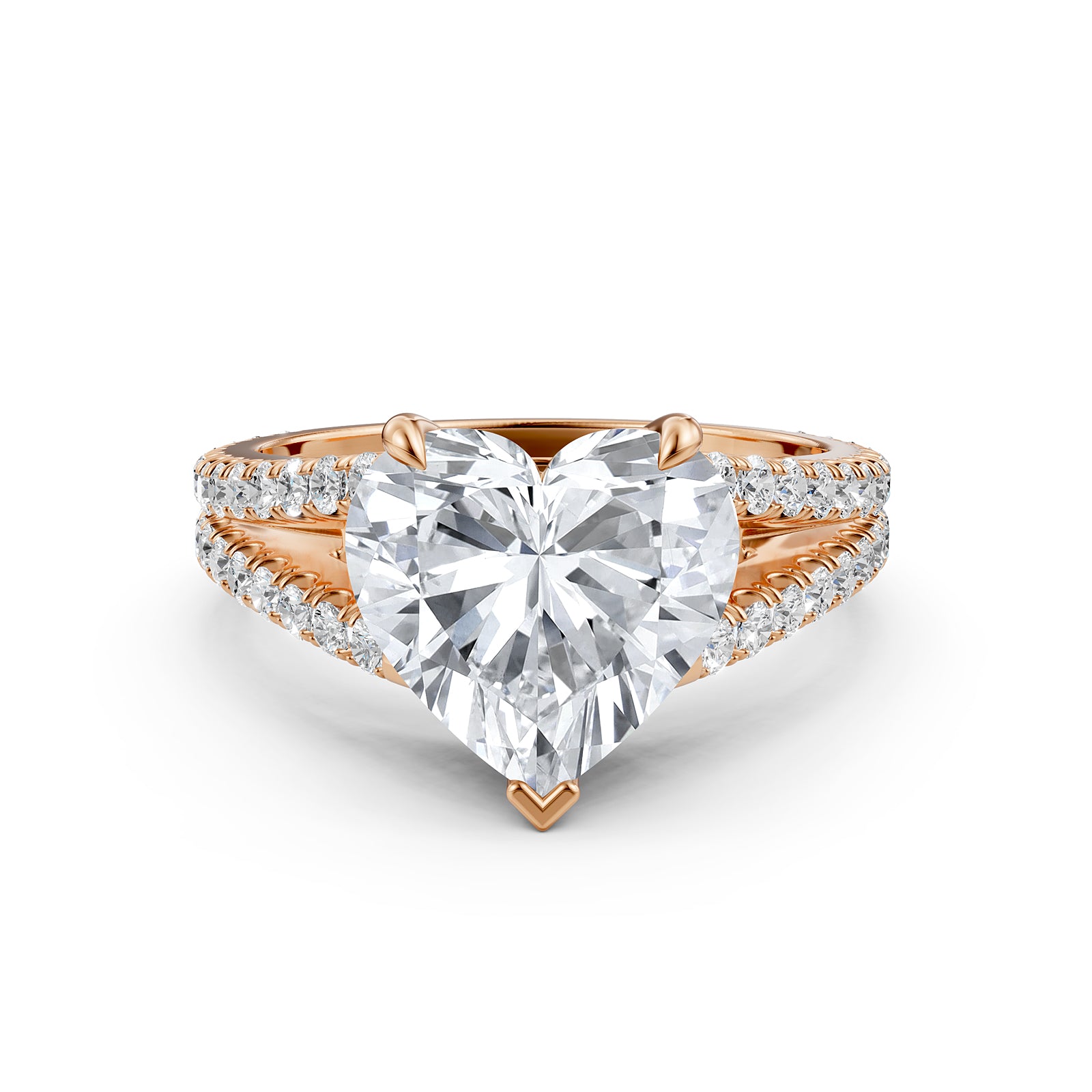 Split Shank Heart Lab Grown Diamond Engagement French U Cut Pave Set Ring
