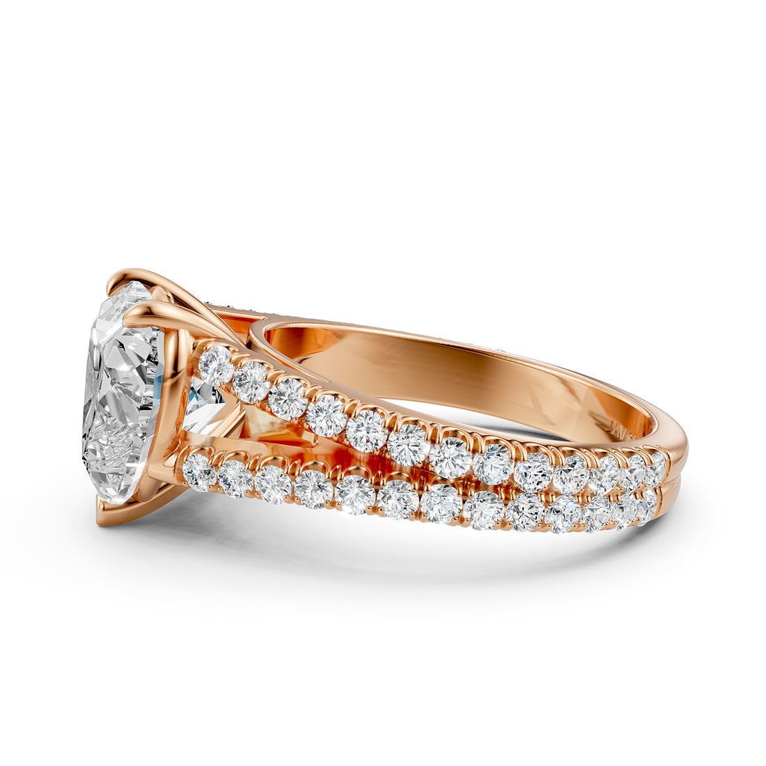 Split Shank Heart Lab Grown Diamond Engagement French U Cut Pave Set Ring