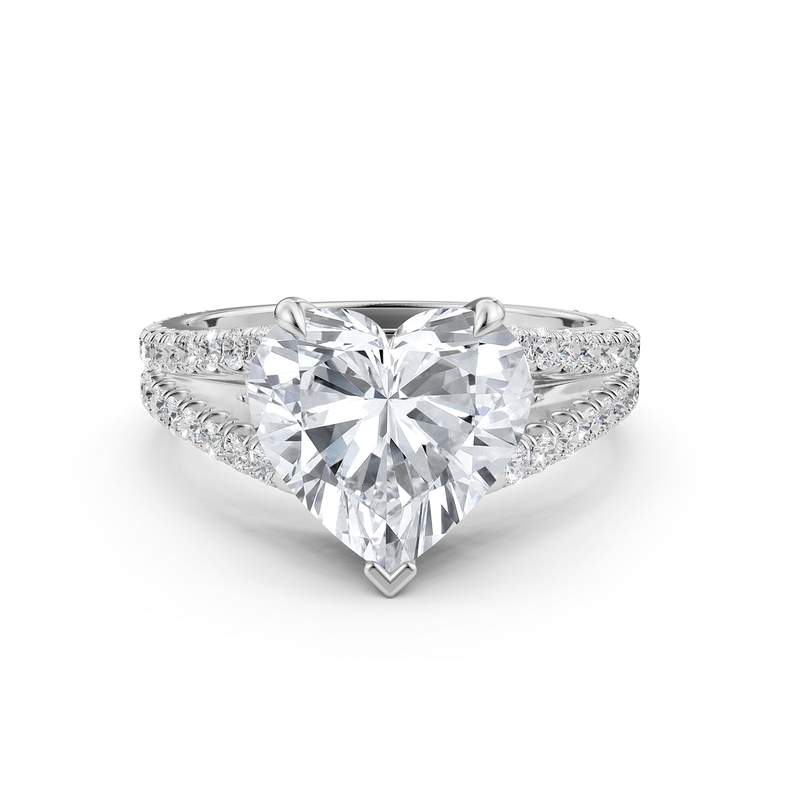 Split Shank Heart Lab Grown Diamond Engagement French U Cut Pave Set Ring