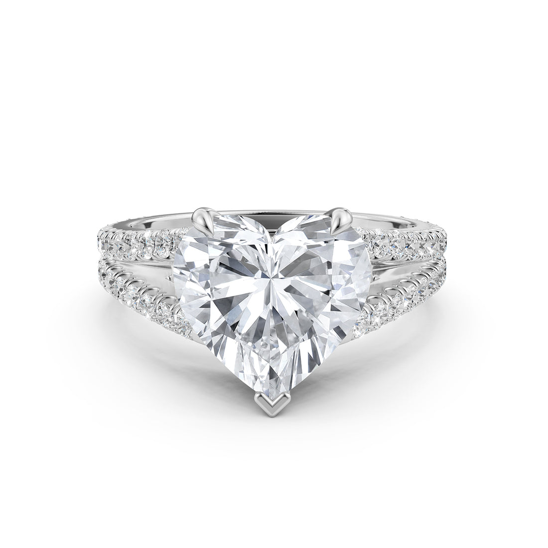 Split Shank Heart Lab Grown Diamond Engagement French U Cut Pave Set Ring