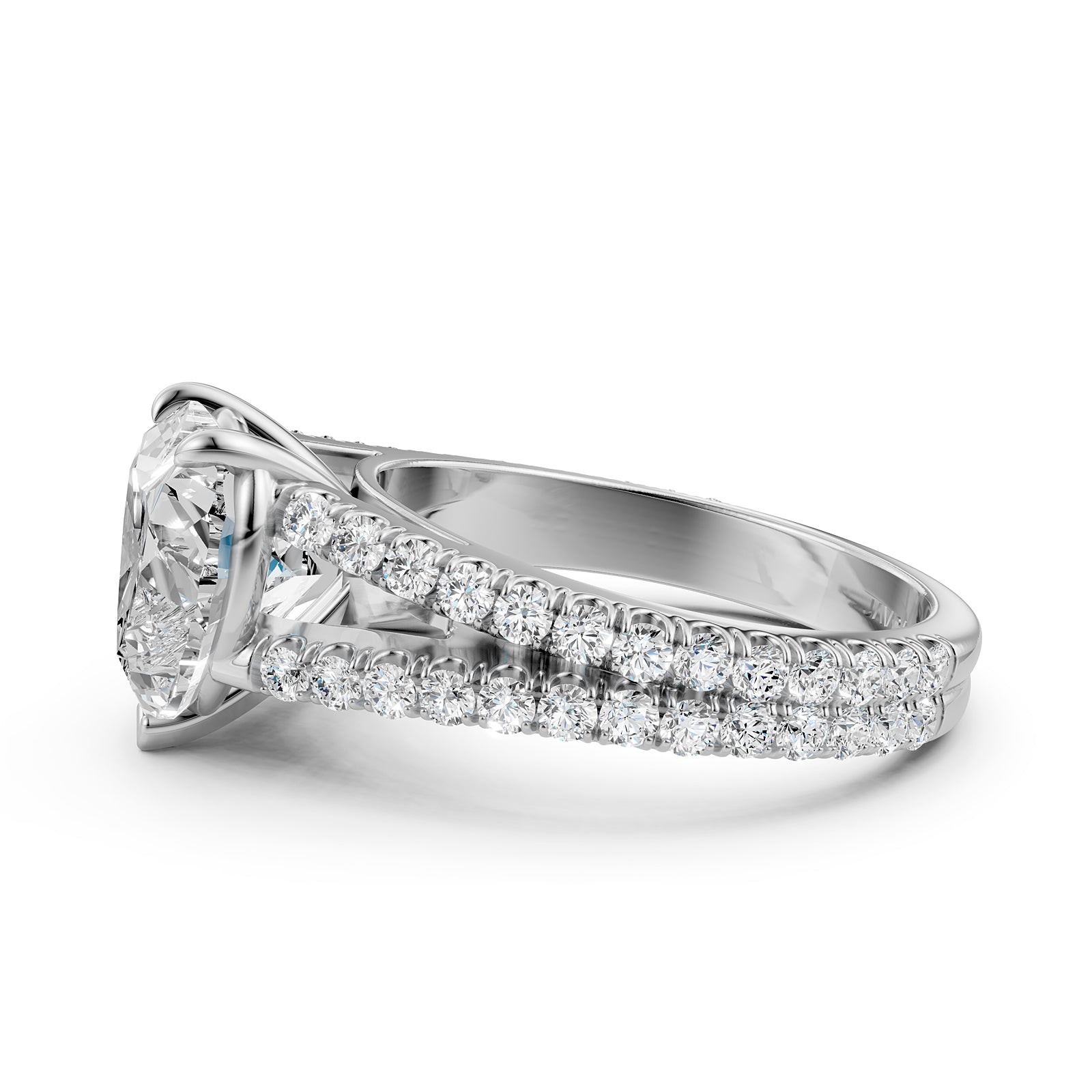 Split Shank Heart Lab Grown Diamond Engagement French U Cut Pave Set Ring