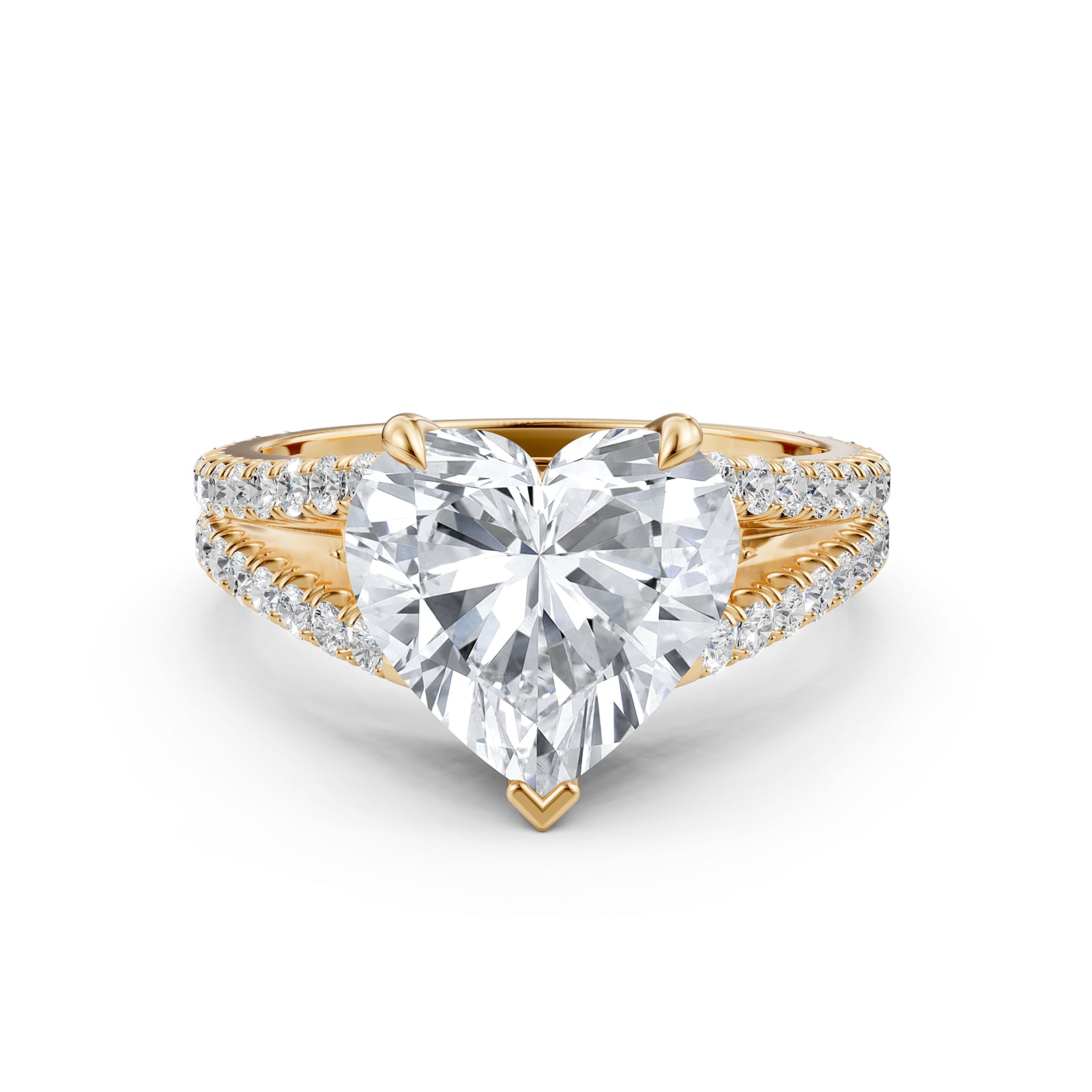 Split Shank Heart Lab Grown Diamond Engagement French U Cut Pave Set Ring