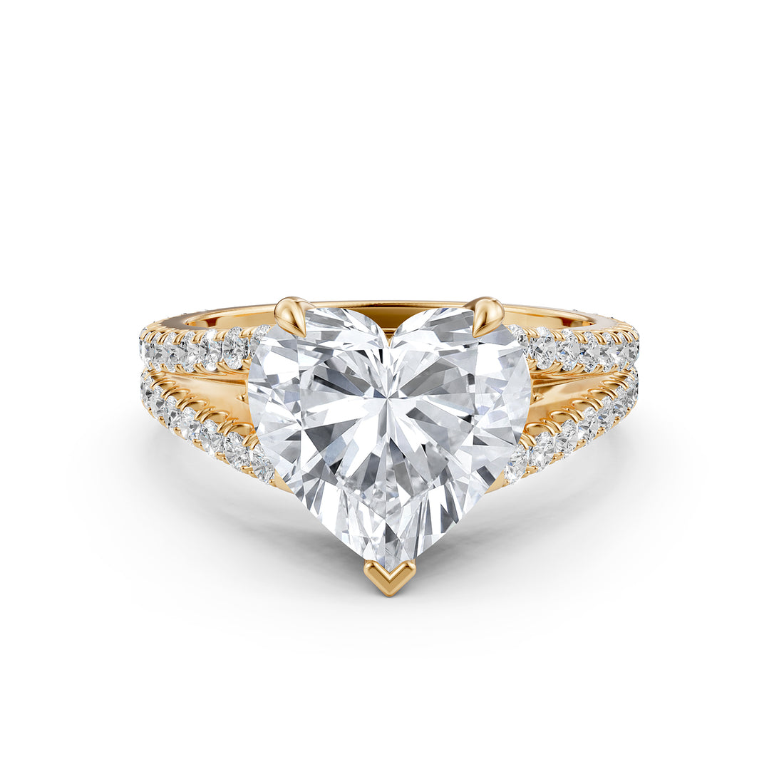 Split Shank Heart Lab Grown Diamond Engagement French U Cut Pave Set Ring