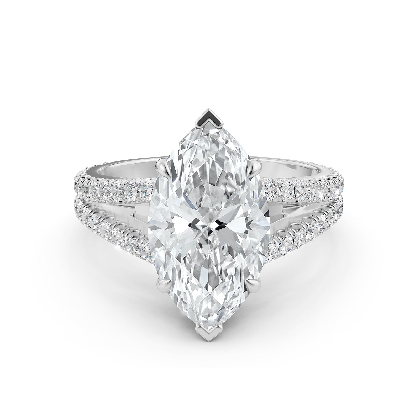Split Shank Marquise Lab Grown Diamond Engagement French U Cut Pave Set Ring