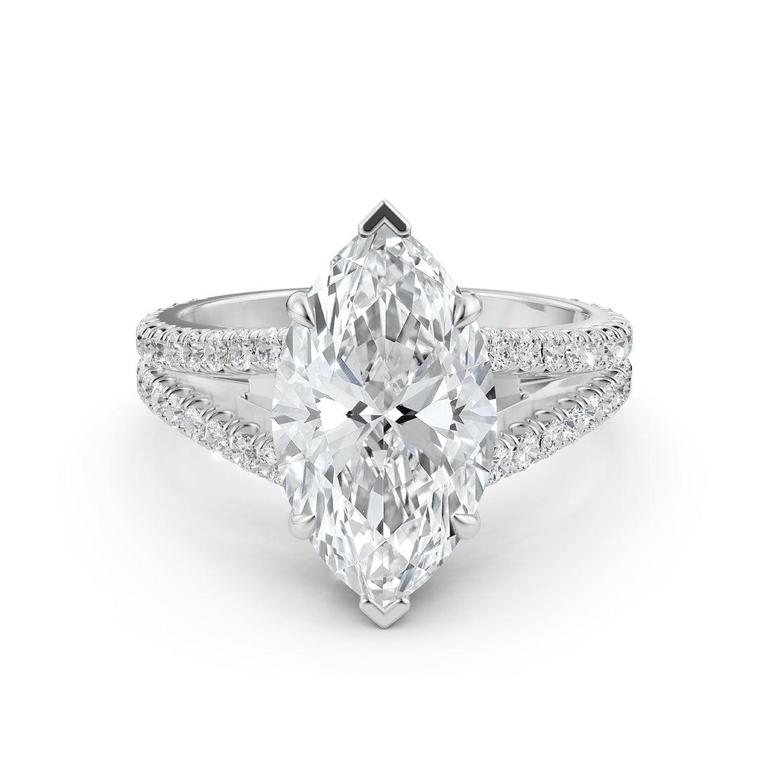 Split Shank Marquise Lab Grown Diamond Engagement French U Cut Pave Set Ring