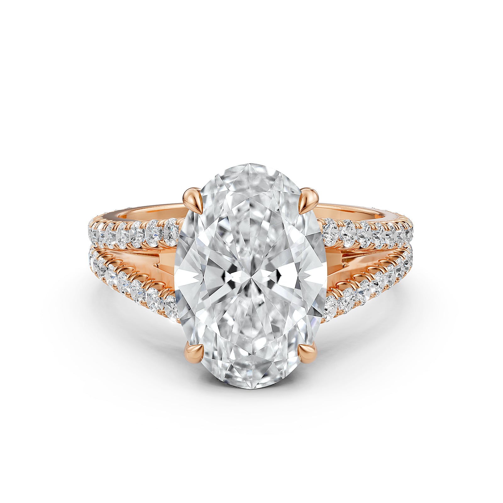 Split Shank Oval Lab Grown Diamond Engagement  French U Cut Pave Set Ring