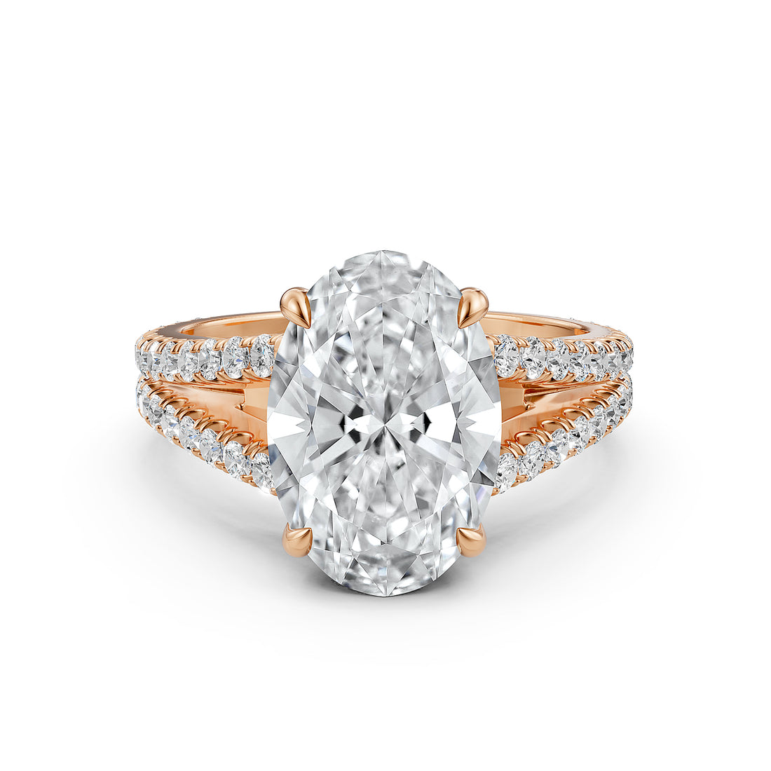 Split Shank Oval Lab Grown Diamond Engagement  French U Cut Pave Set Ring