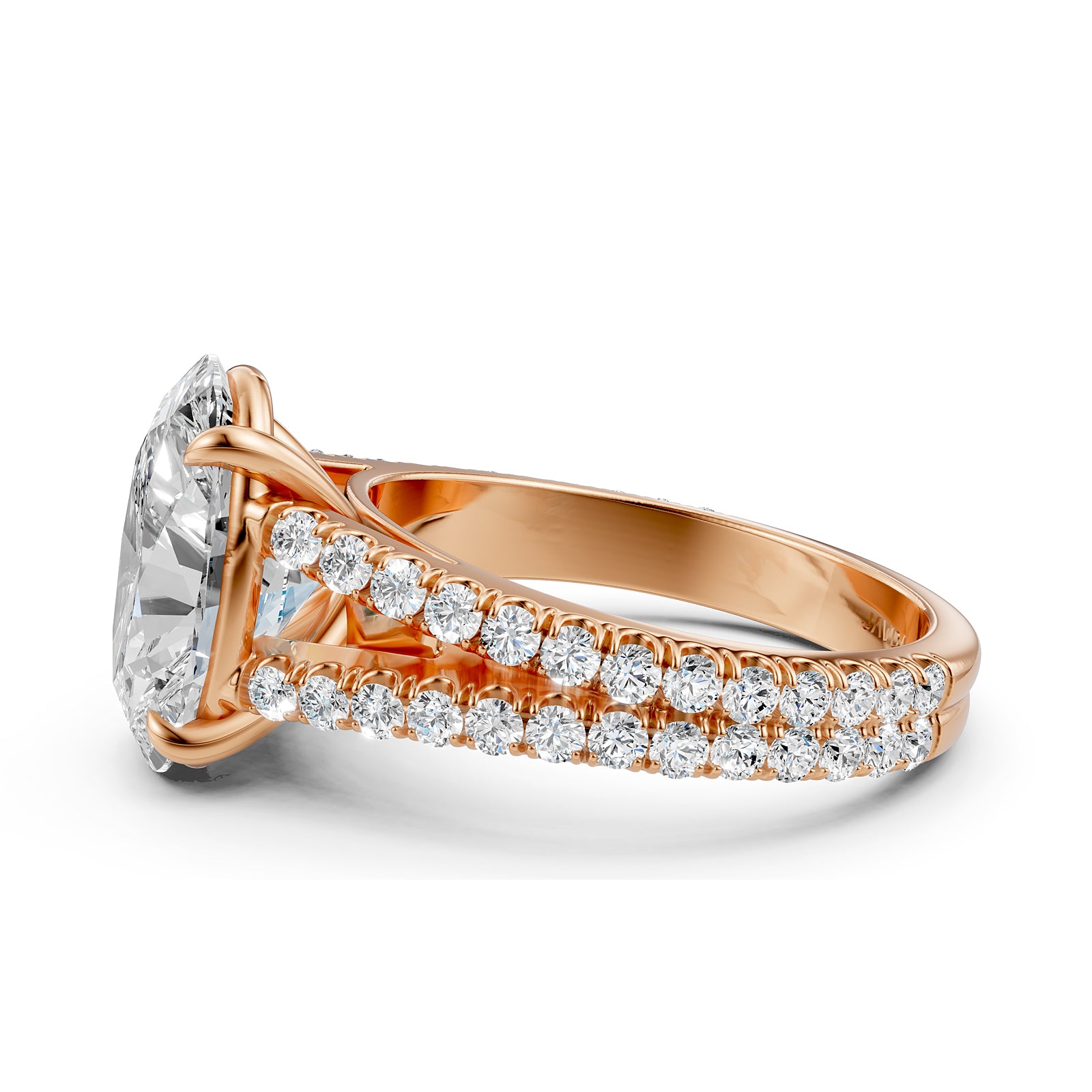 Split Shank Oval Lab Grown Diamond Engagement  French U Cut Pave Set Ring