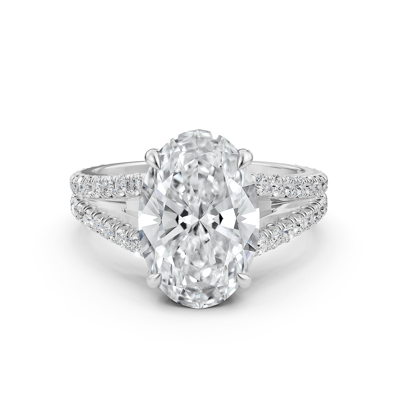 Split Shank Oval Lab Grown Diamond Engagement  French U Cut Pave Set Ring