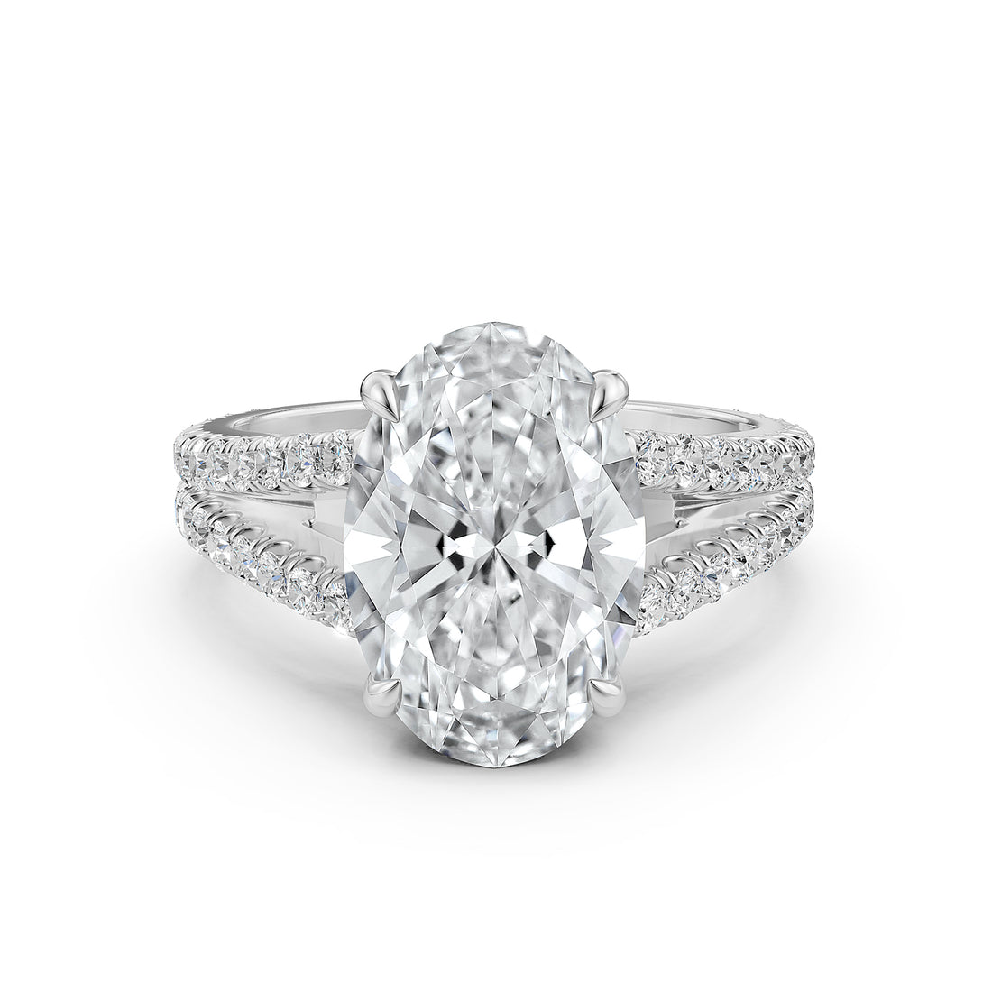 Split Shank Oval Lab Grown Diamond Engagement  French U Cut Pave Set Ring
