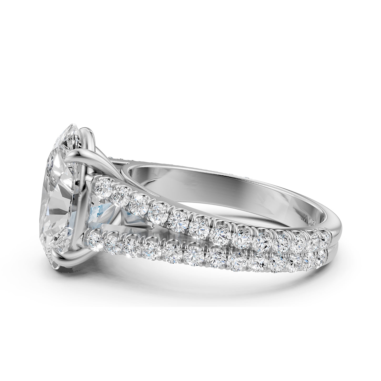 Split Shank Oval Lab Grown Diamond Engagement  French U Cut Pave Set Ring