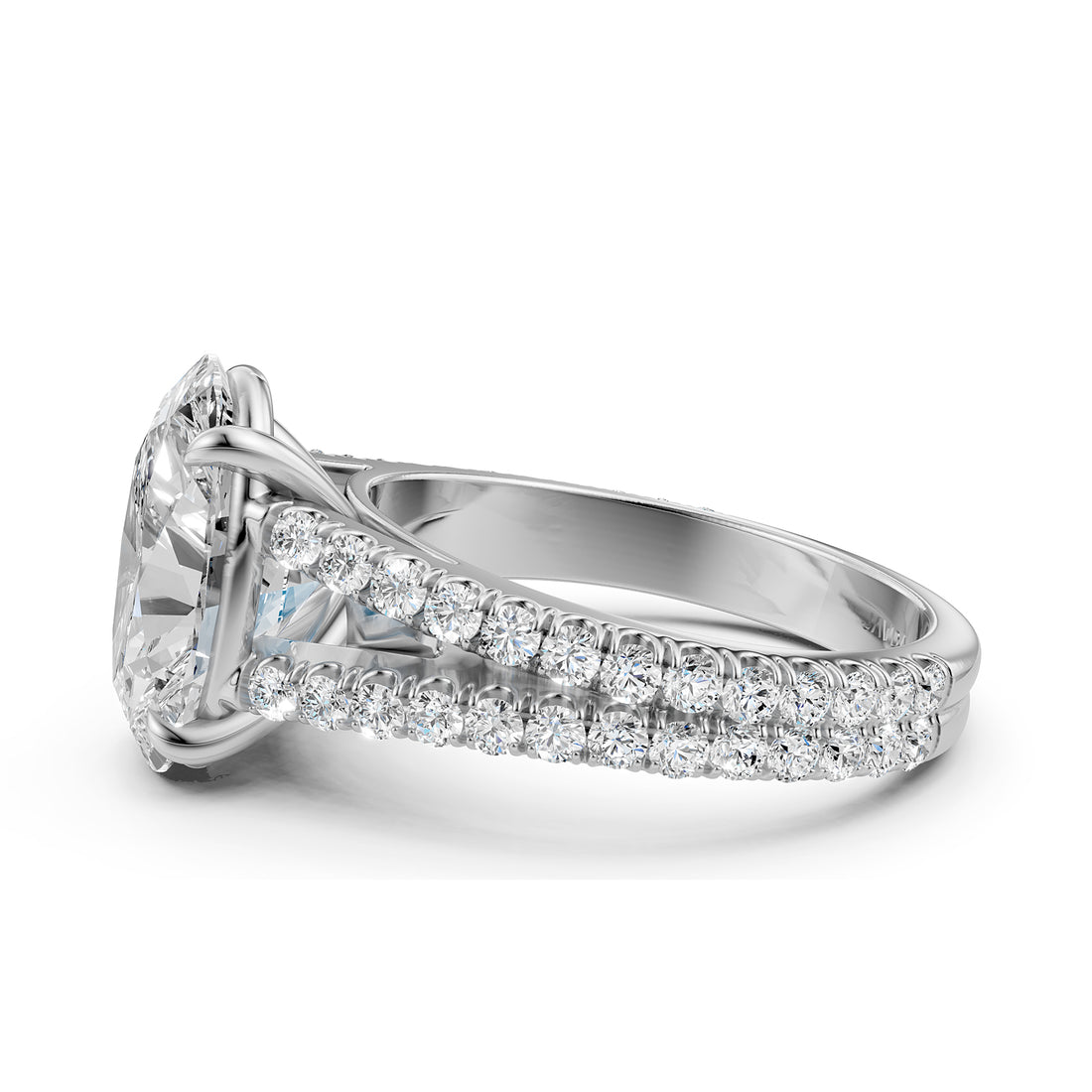Split Shank Oval Lab Grown Diamond Engagement  French U Cut Pave Set Ring