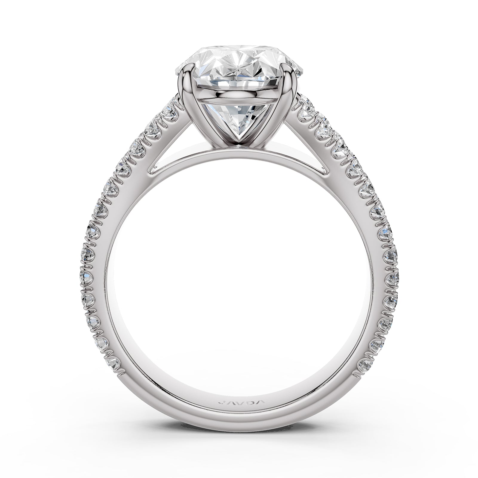 Split Shank Oval Lab Grown Diamond Engagement  French U Cut Pave Set Ring