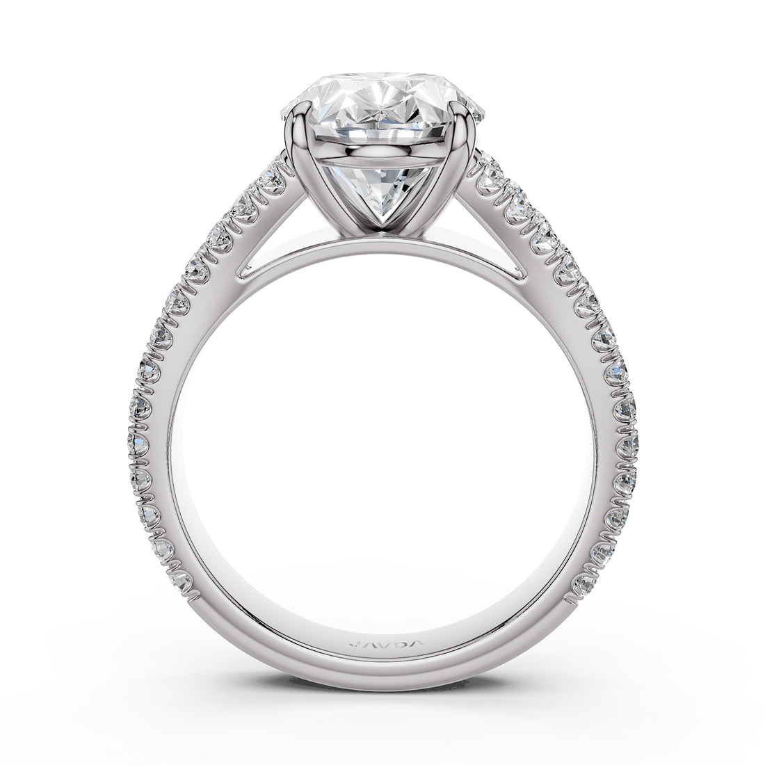 Split Shank Oval Lab Grown Diamond Engagement  French U Cut Pave Set Ring