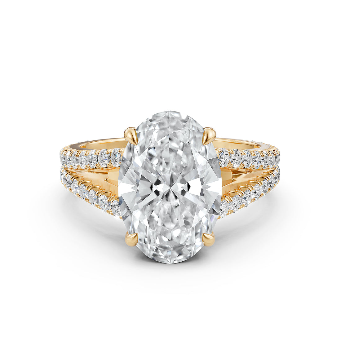 Split Shank Oval Lab Grown Diamond Engagement  French U Cut Pave Set Ring