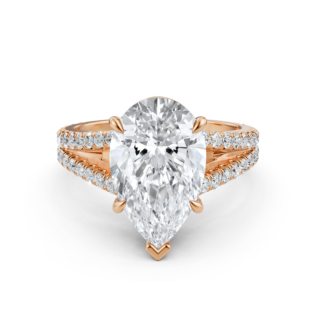 Split Shank Diamond Engagement Pear Ring French U split Pave Set 14k White Gold