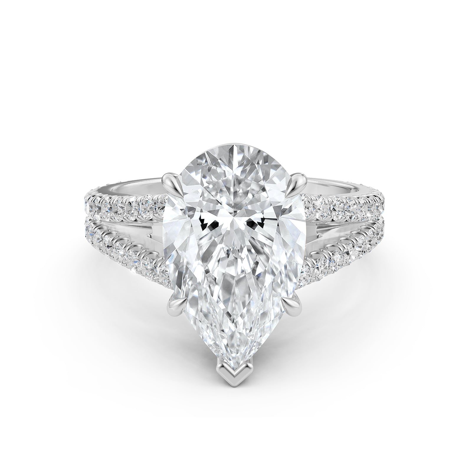 Split Shank Diamond Engagement Pear Ring French U split Pave Set 14k White Gold