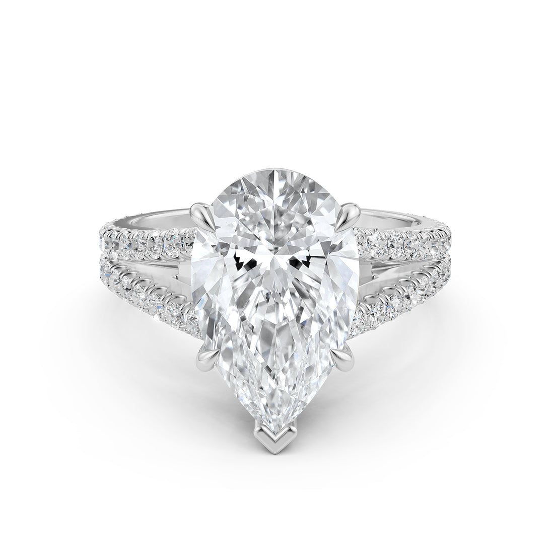 Split Shank Diamond Engagement Pear Ring French U split Pave Set 14k White Gold