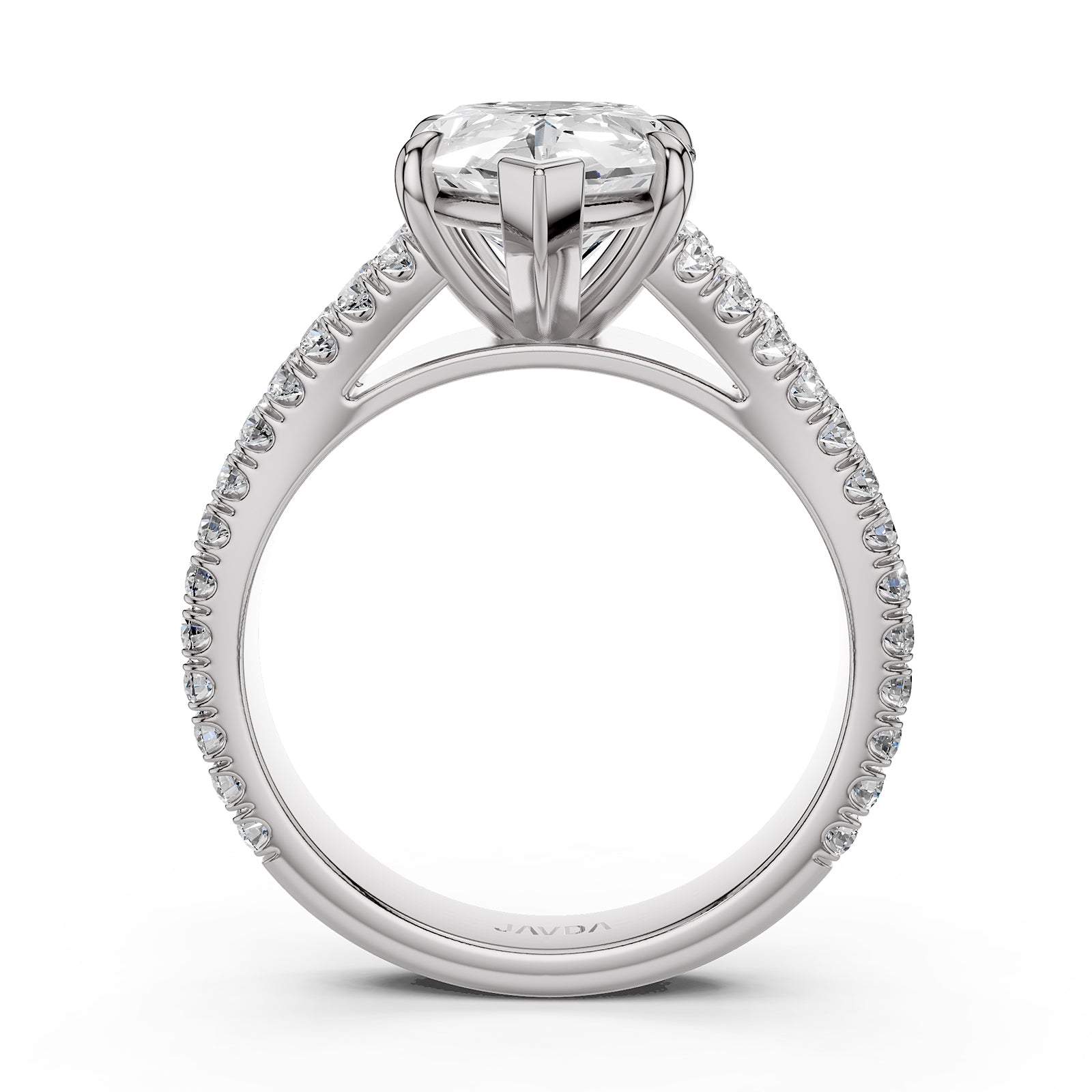 Split Shank Diamond Engagement Pear Ring French U split Pave Set 14k White Gold
