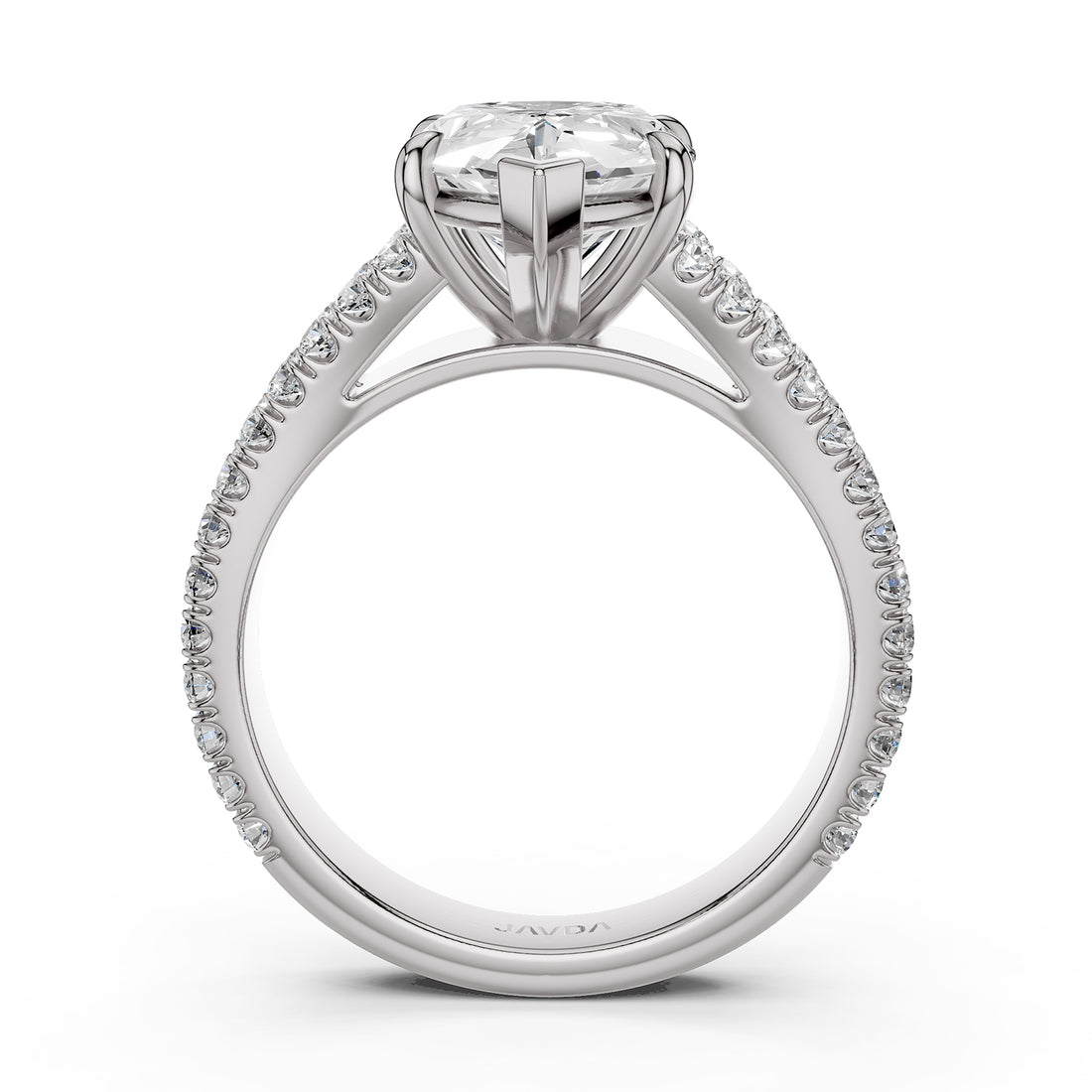 Split Shank Diamond Engagement Pear Ring French U split Pave Set 14k White Gold