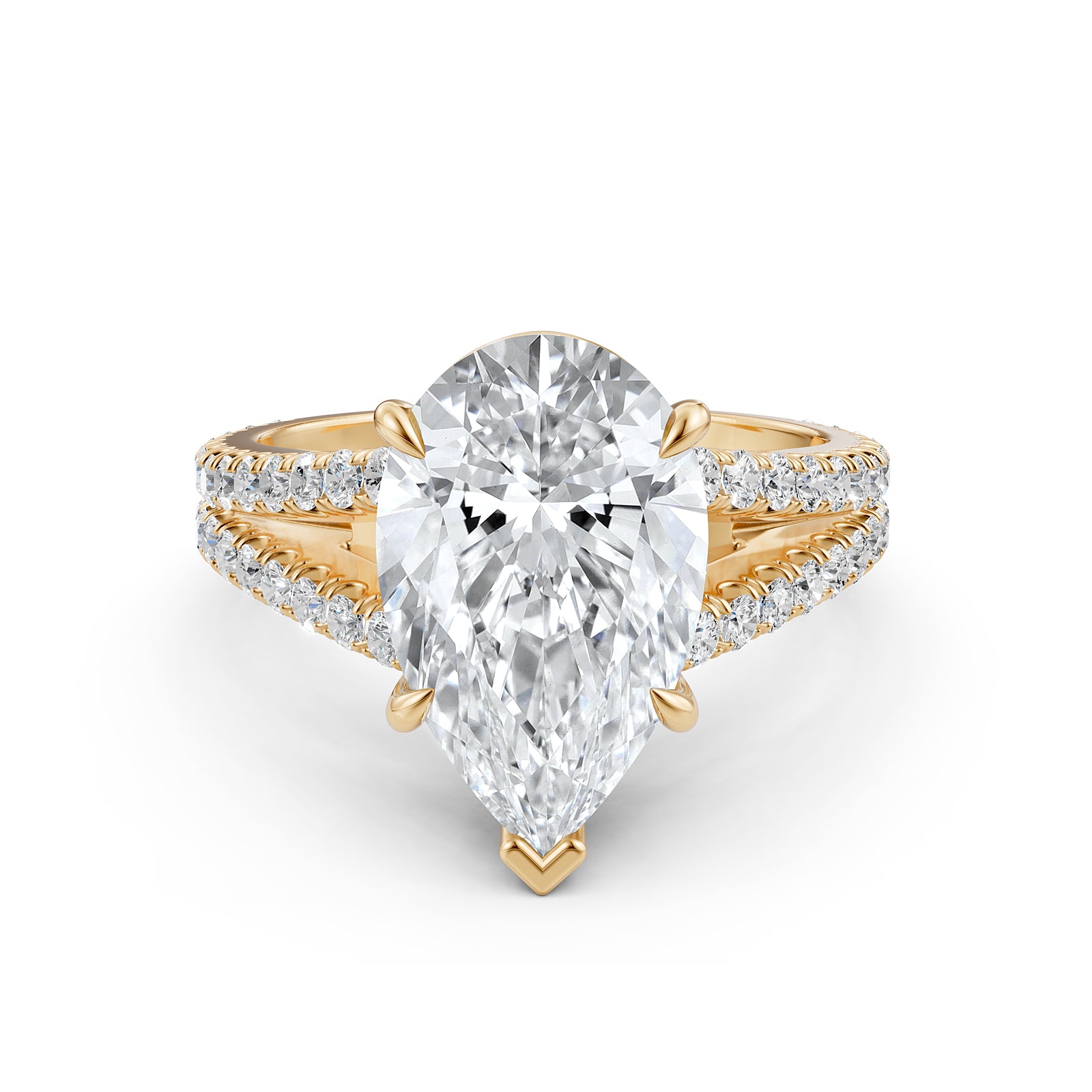 Split Shank Diamond Engagement Pear Ring French U split Pave Set 14k White Gold