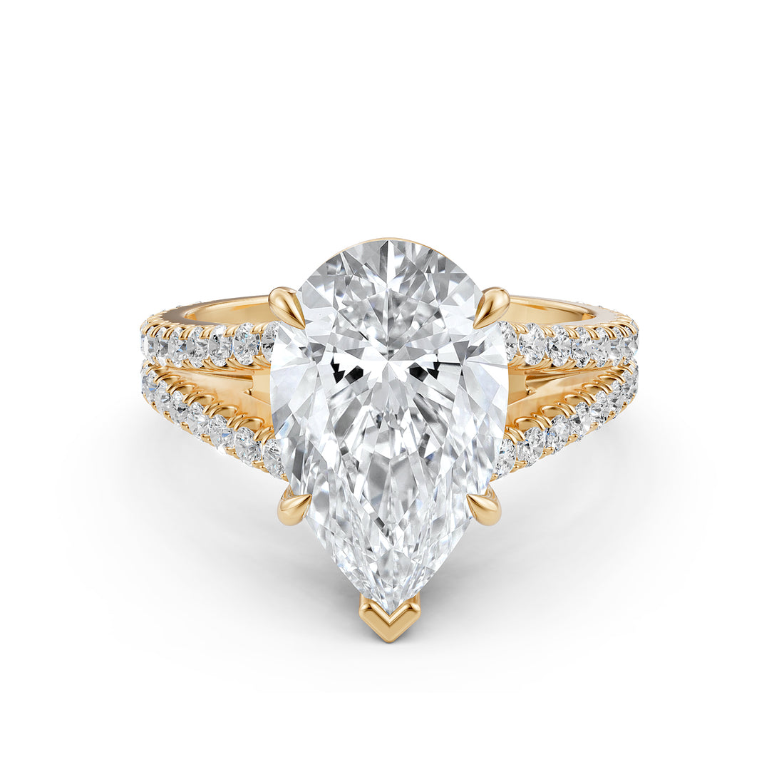 Split Shank Diamond Engagement Pear Ring French U split Pave Set 14k White Gold